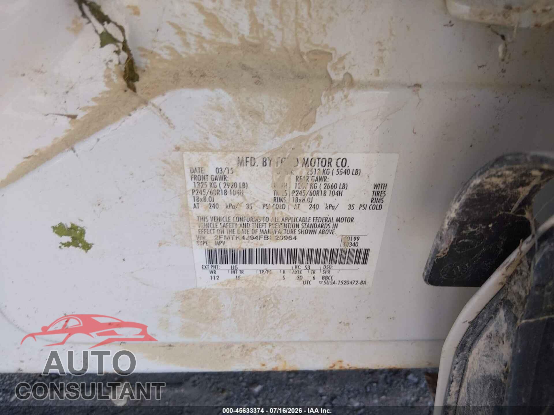 FORD EDGE 2015 - 2FMTK4J94FBB20964