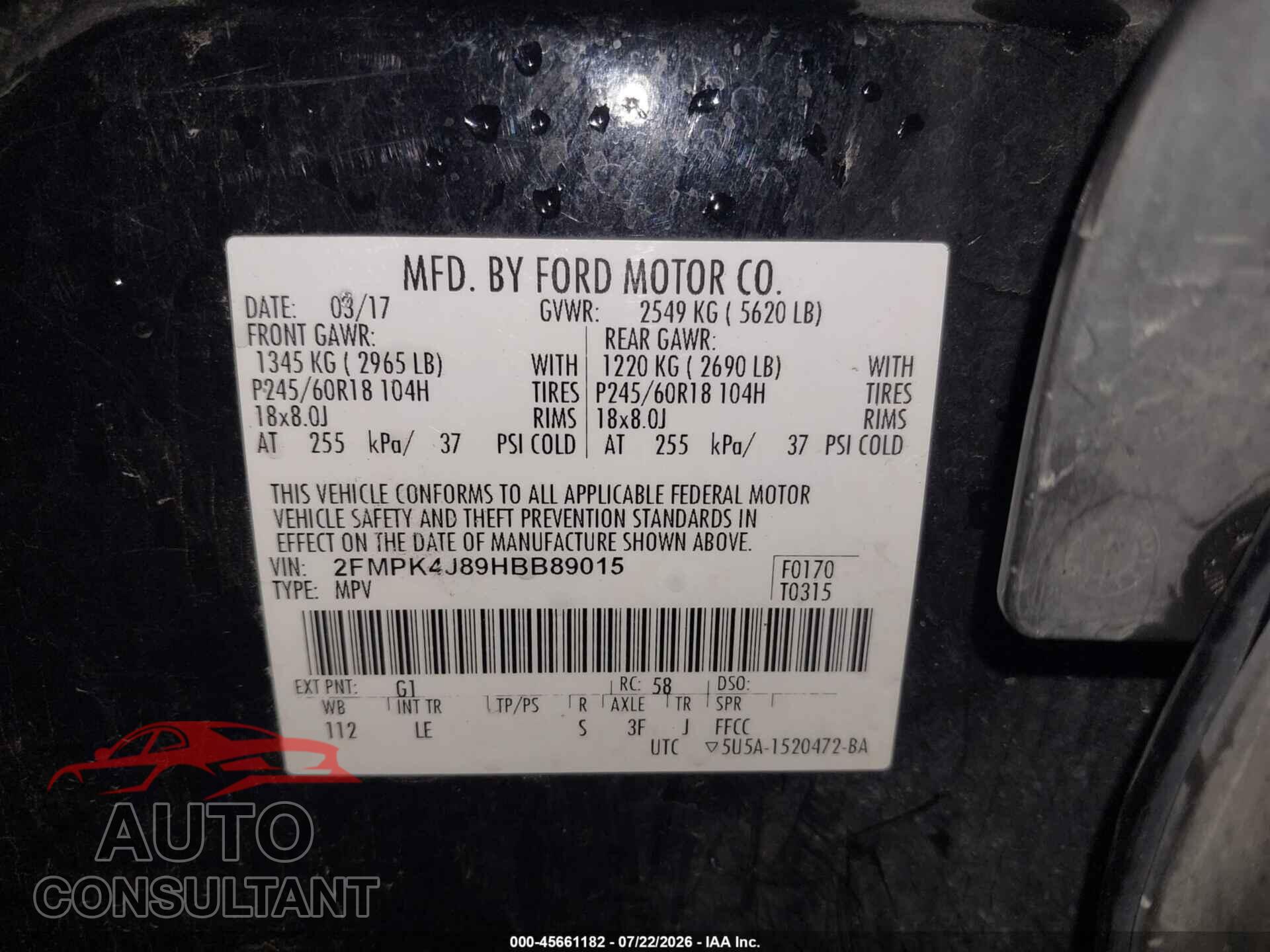 FORD EDGE 2017 - 2FMPK4J89HBB89015