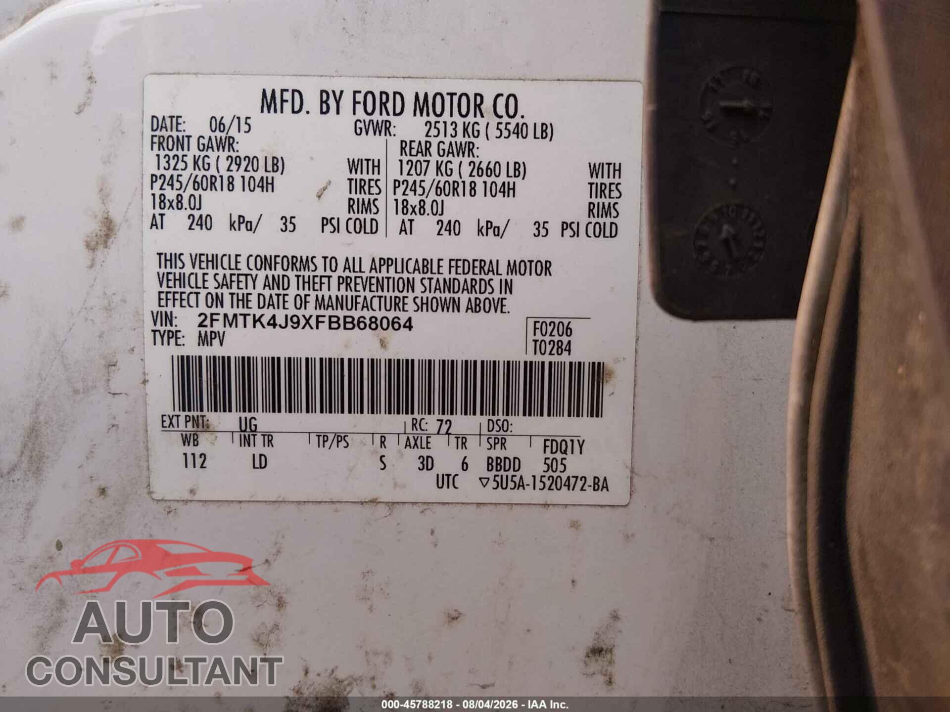 FORD EDGE 2015 - 2FMTK4J9XFBB68064