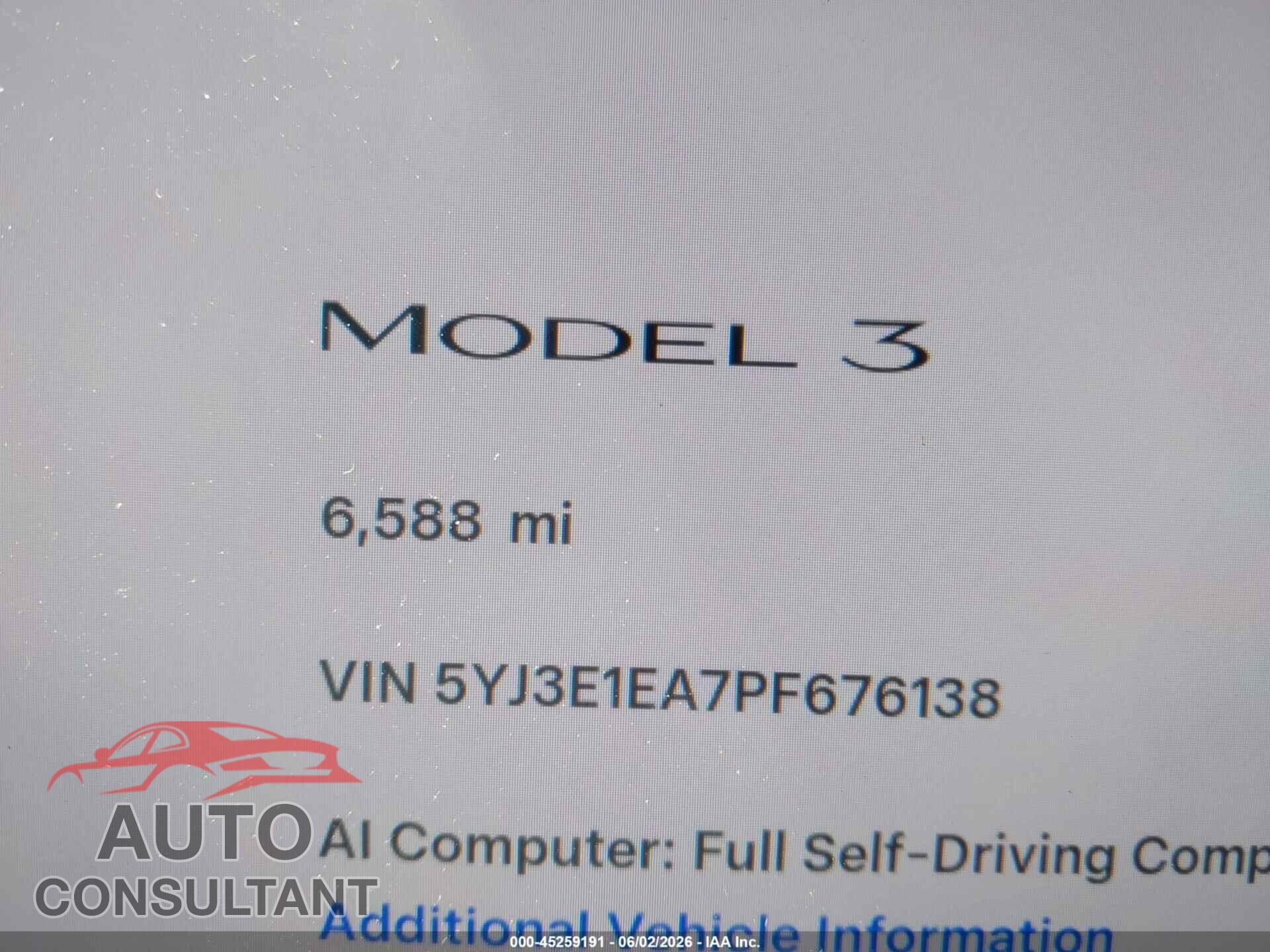 TESLA MODEL 3 2023 - 5YJ3E1EA7PF676138