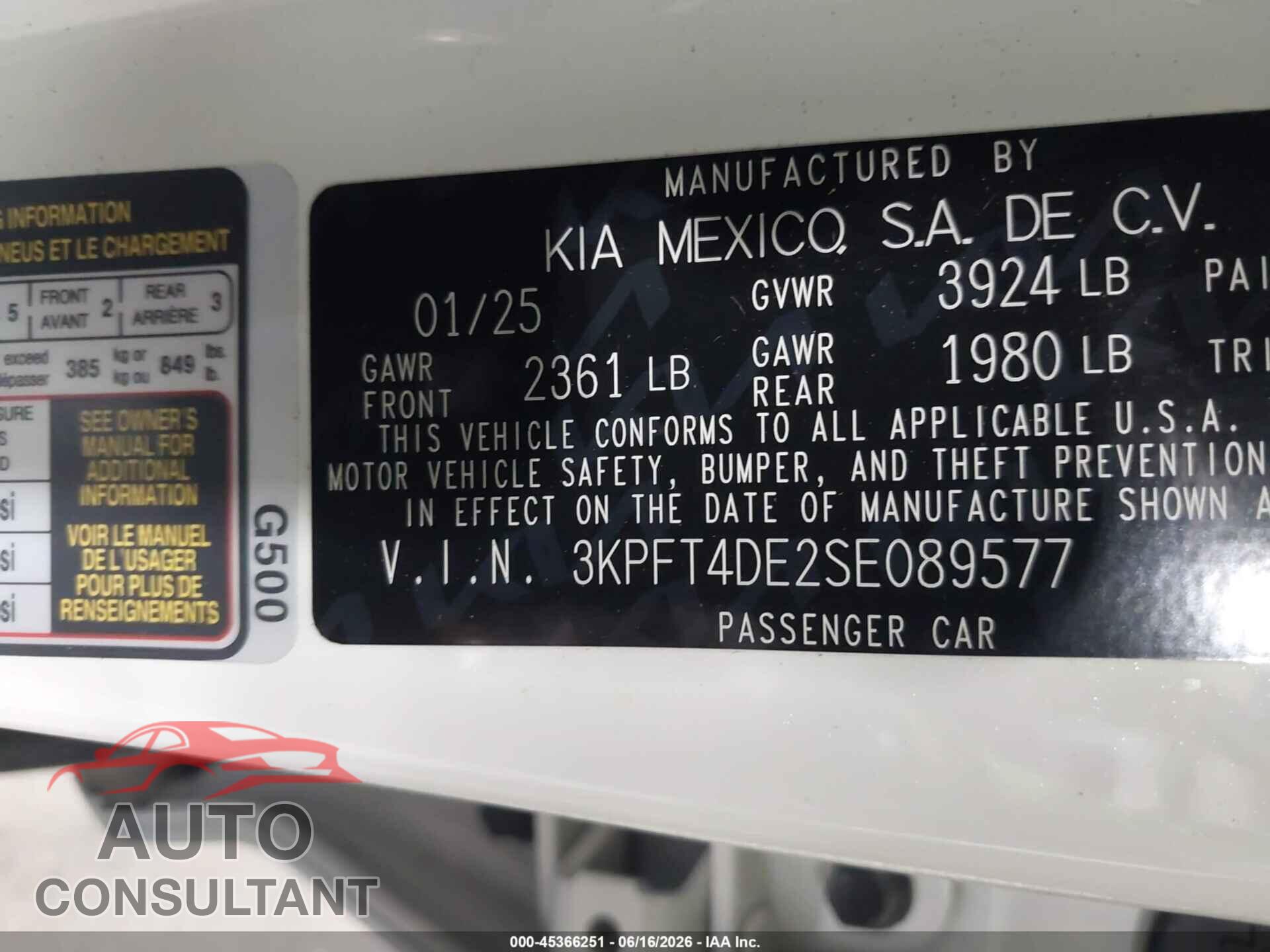 KIA K4 2025 - 3KPFT4DE2SE089577