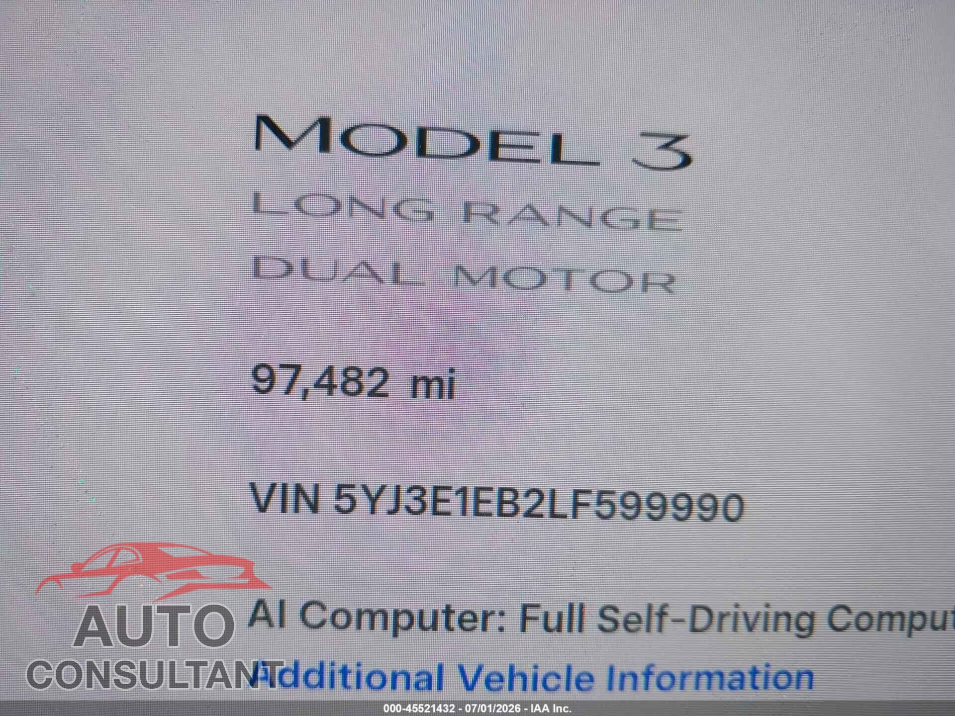 TESLA MODEL 3 2020 - 5YJ3E1EB2LF599990