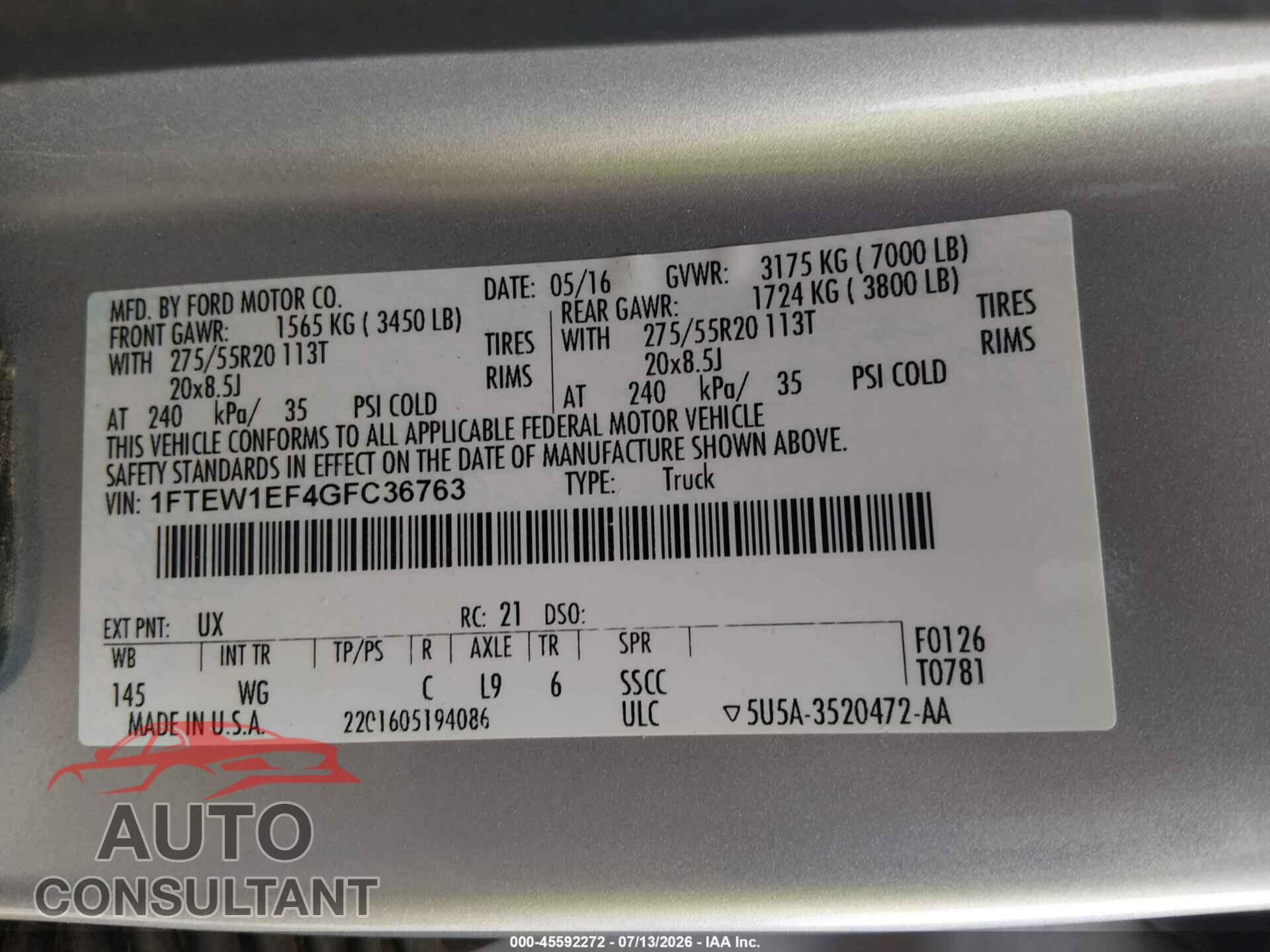 FORD F-150 2016 - 1FTEW1EF4GFC36763