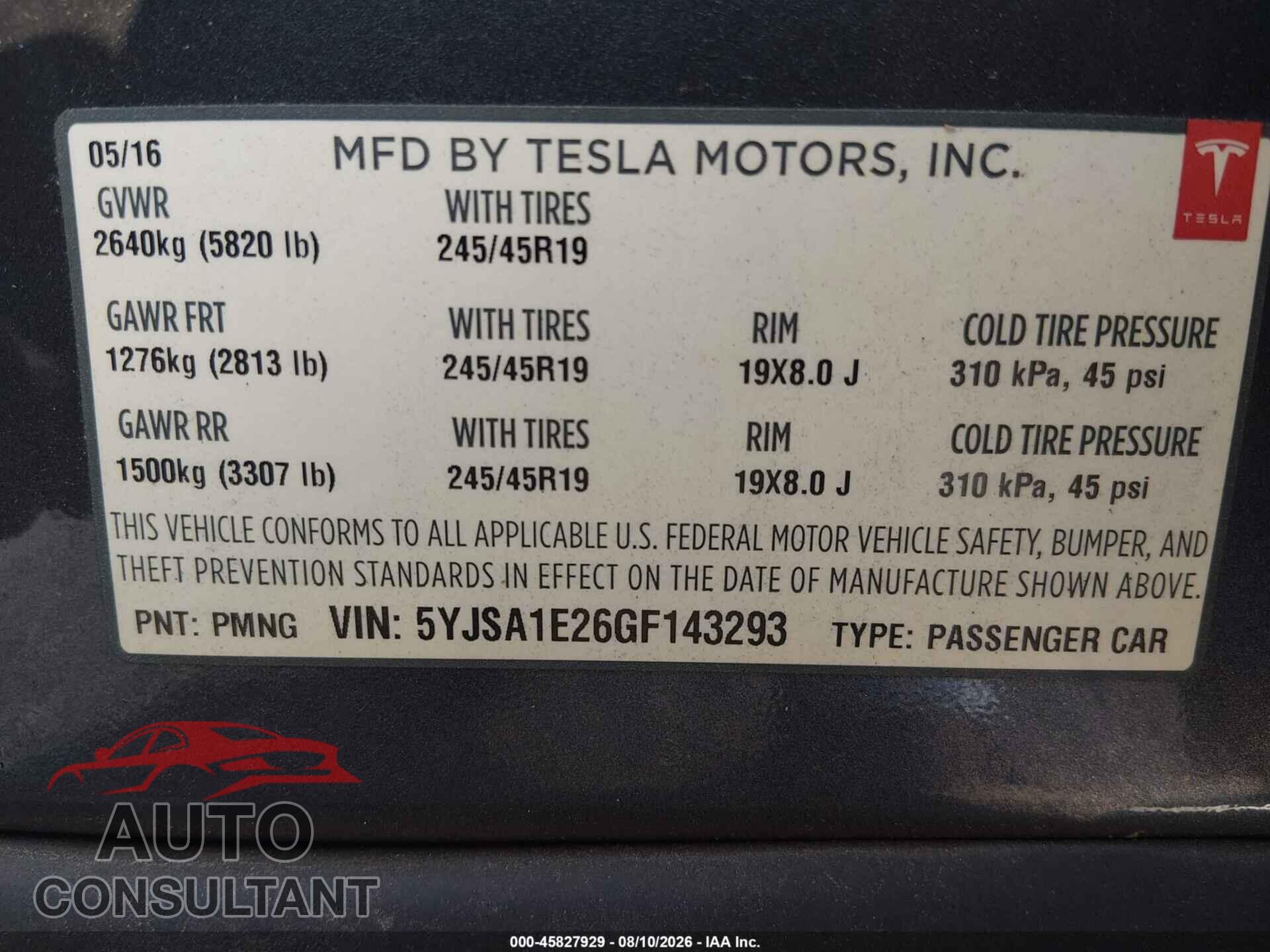 TESLA MODEL S 2016 - 5YJSA1E26GF143293