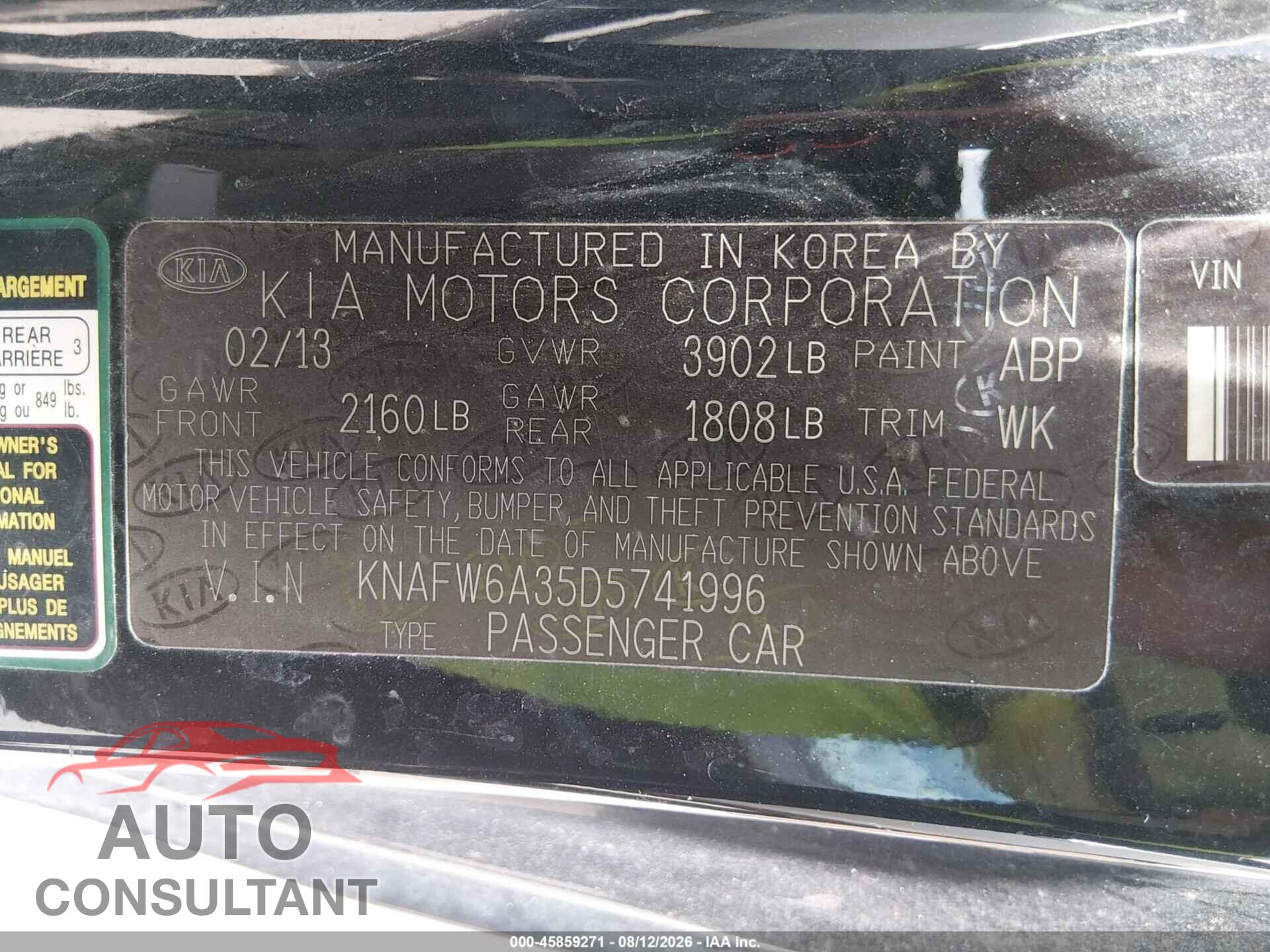 KIA FORTE KOUP 2013 - KNAFW6A35D5741996