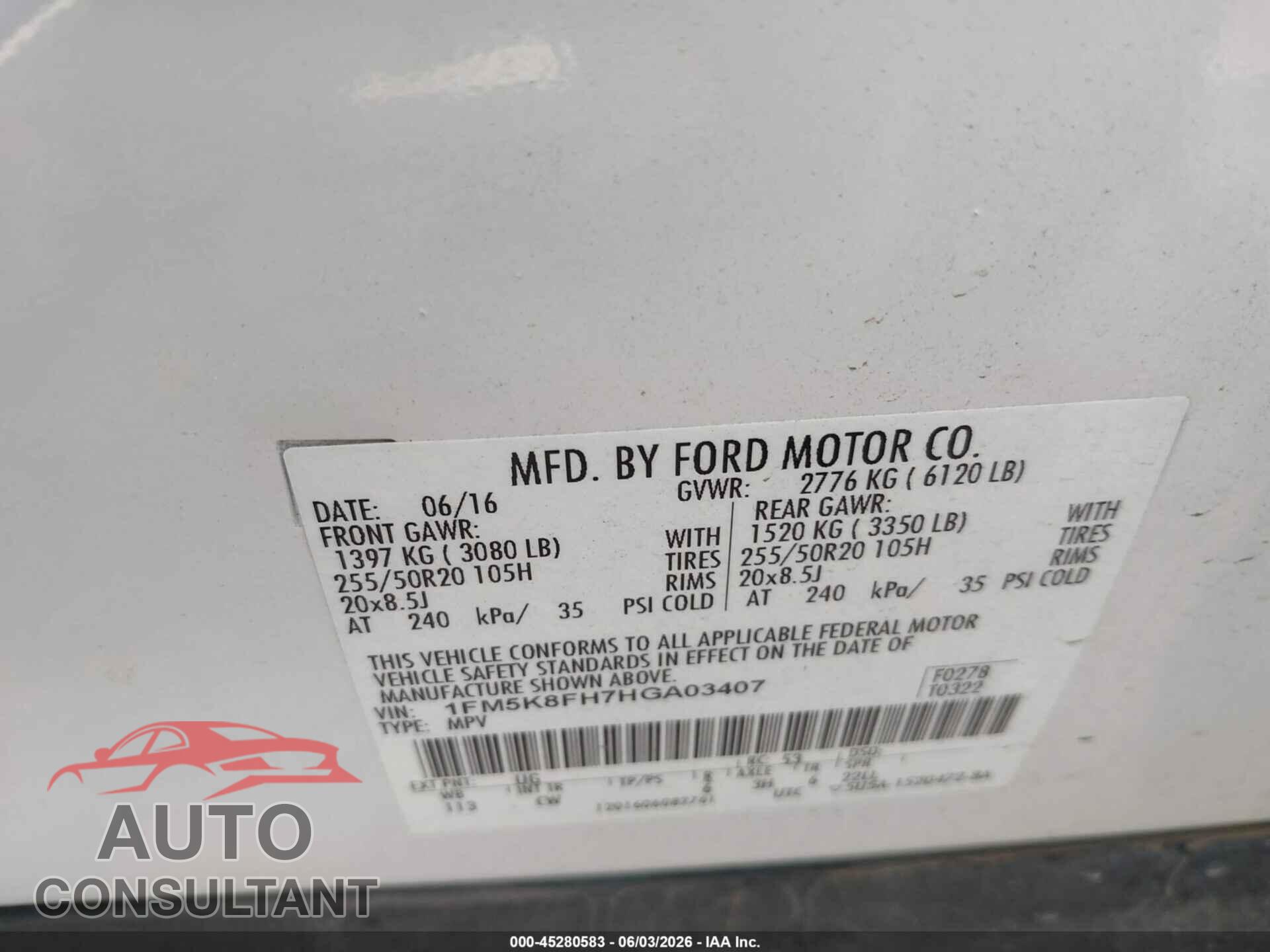 FORD EXPLORER 2017 - 1FM5K8FH7HGA03407