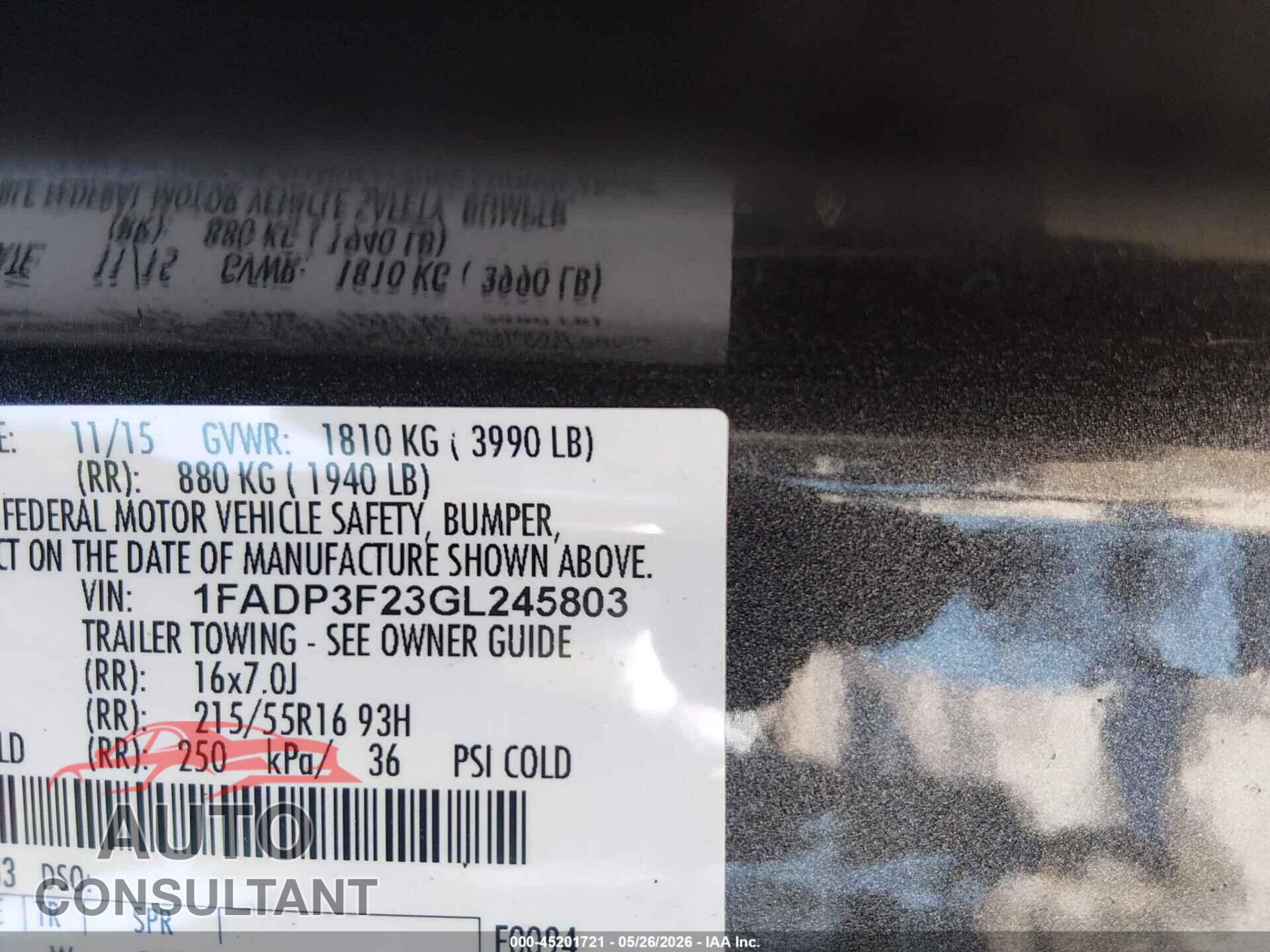 FORD FOCUS 2016 - 1FADP3F23GL245803