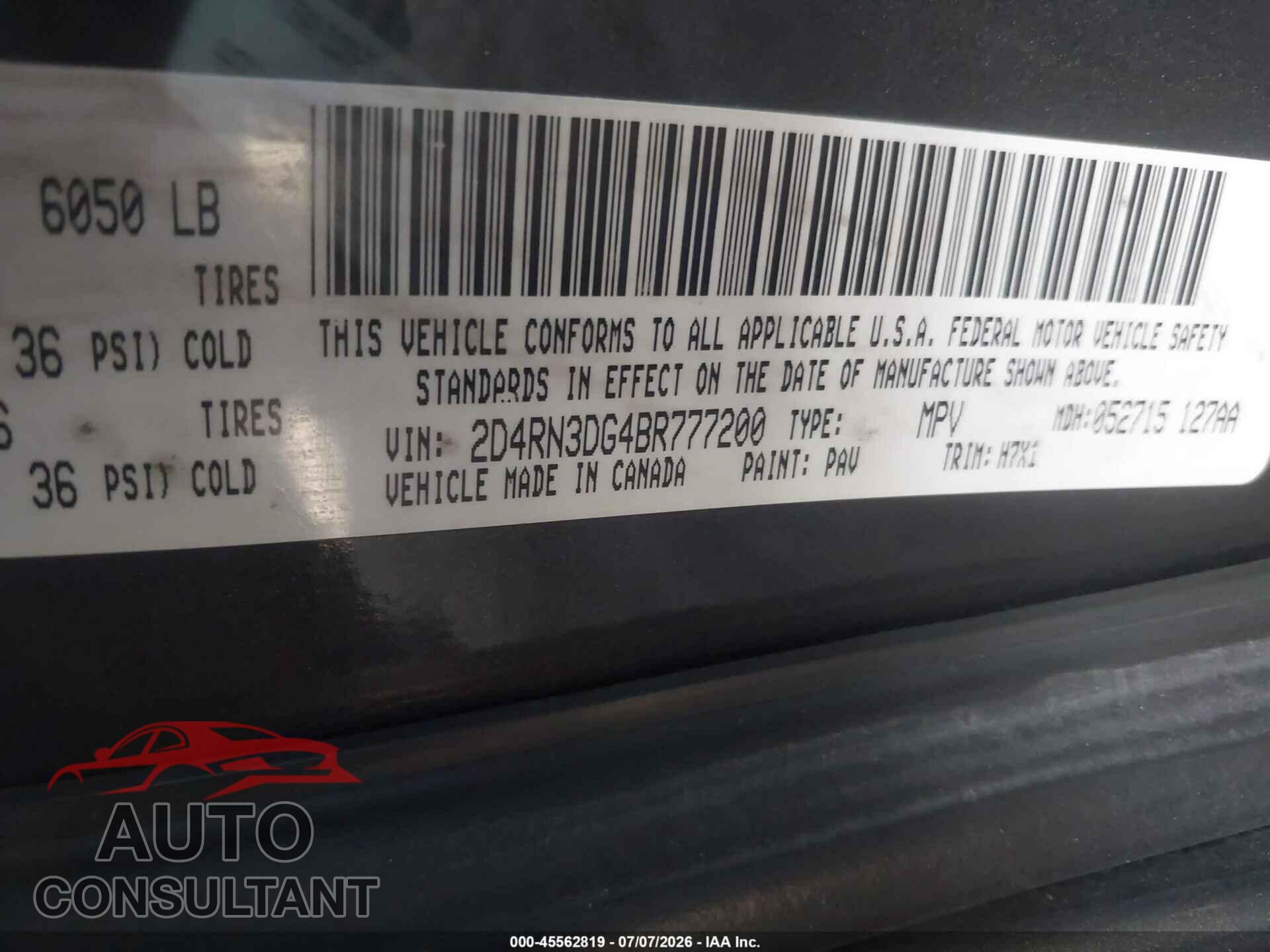 DODGE GRAND CARAVAN 2011 - 2D4RN3DG4BR777200