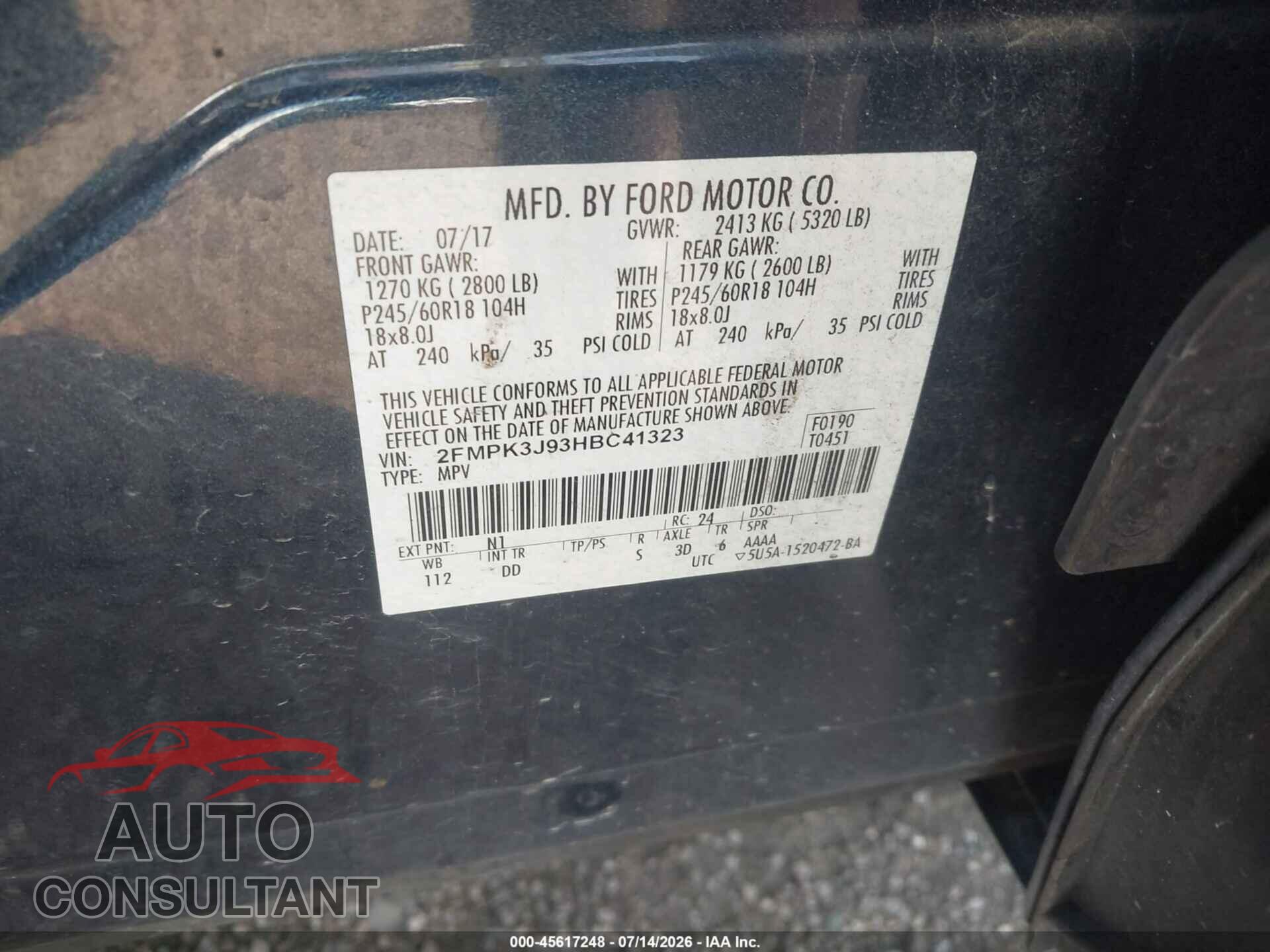 FORD EDGE 2017 - 2FMPK3J93HBC41323