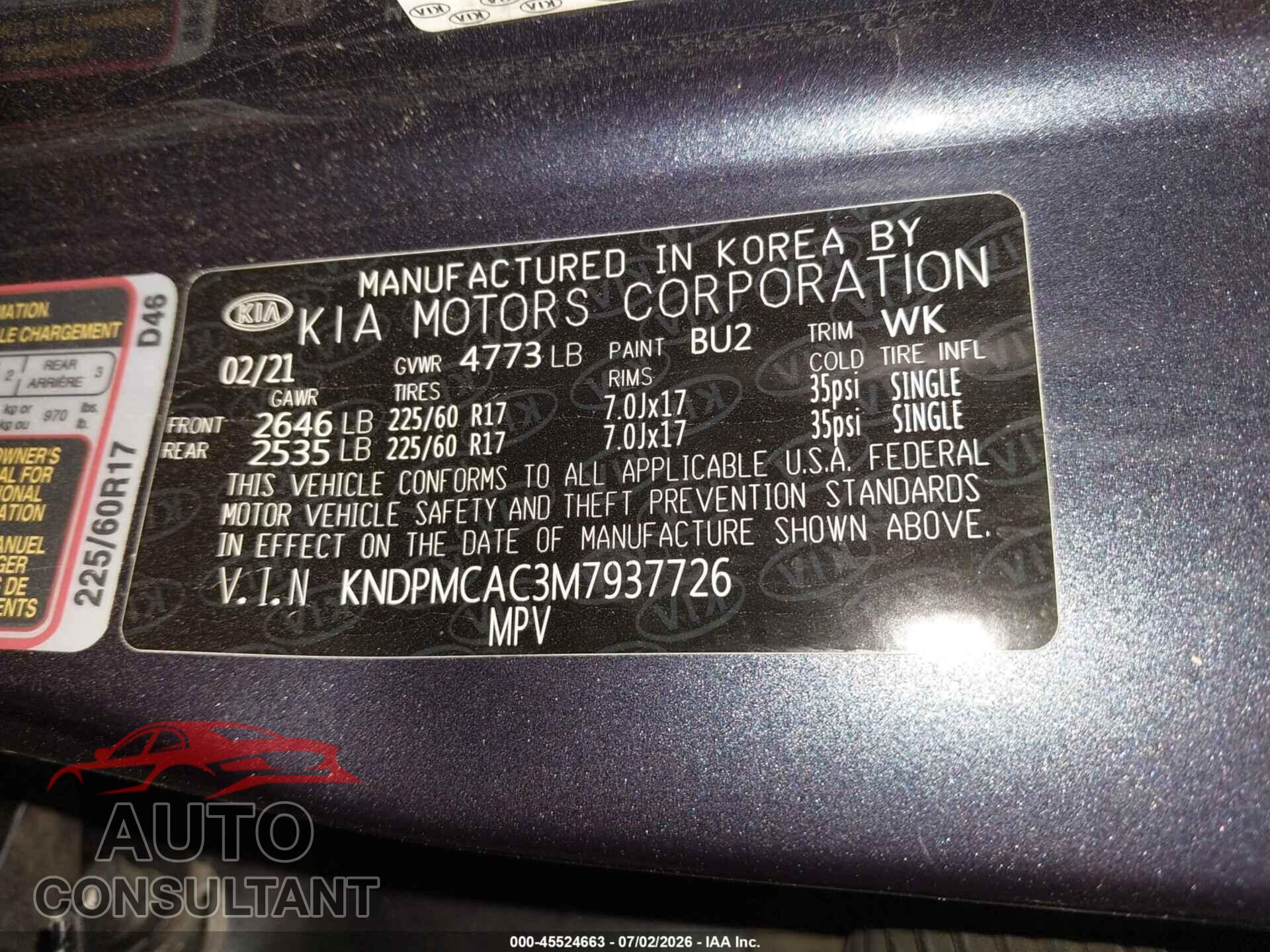 KIA SPORTAGE 2021 - KNDPMCAC3M7937726