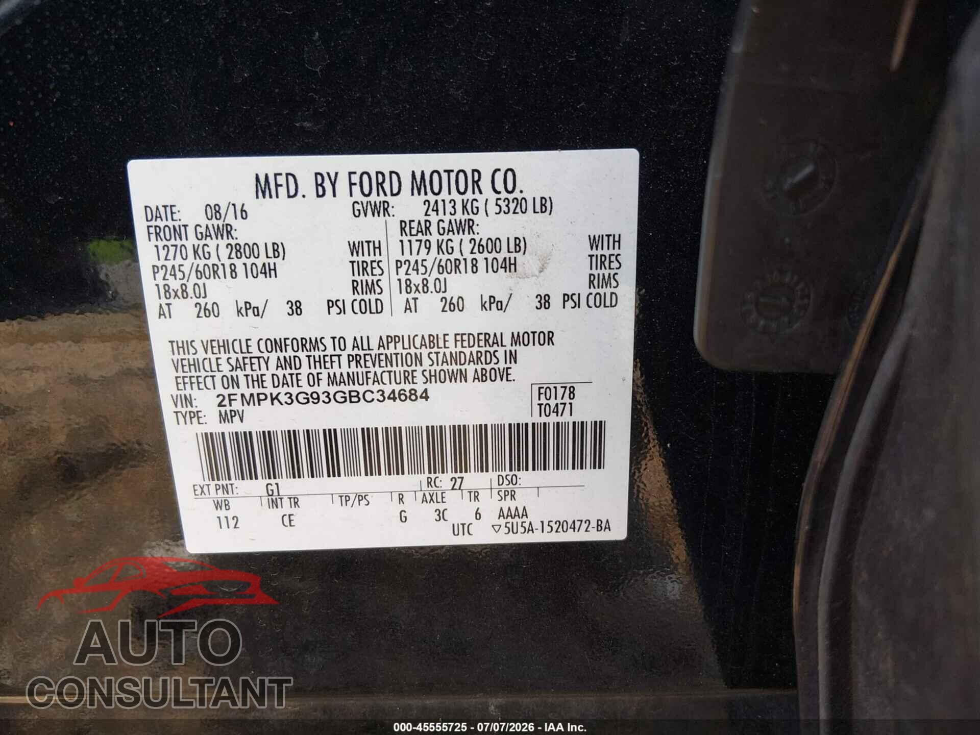 FORD EDGE 2016 - 2FMPK3G93GBC34684