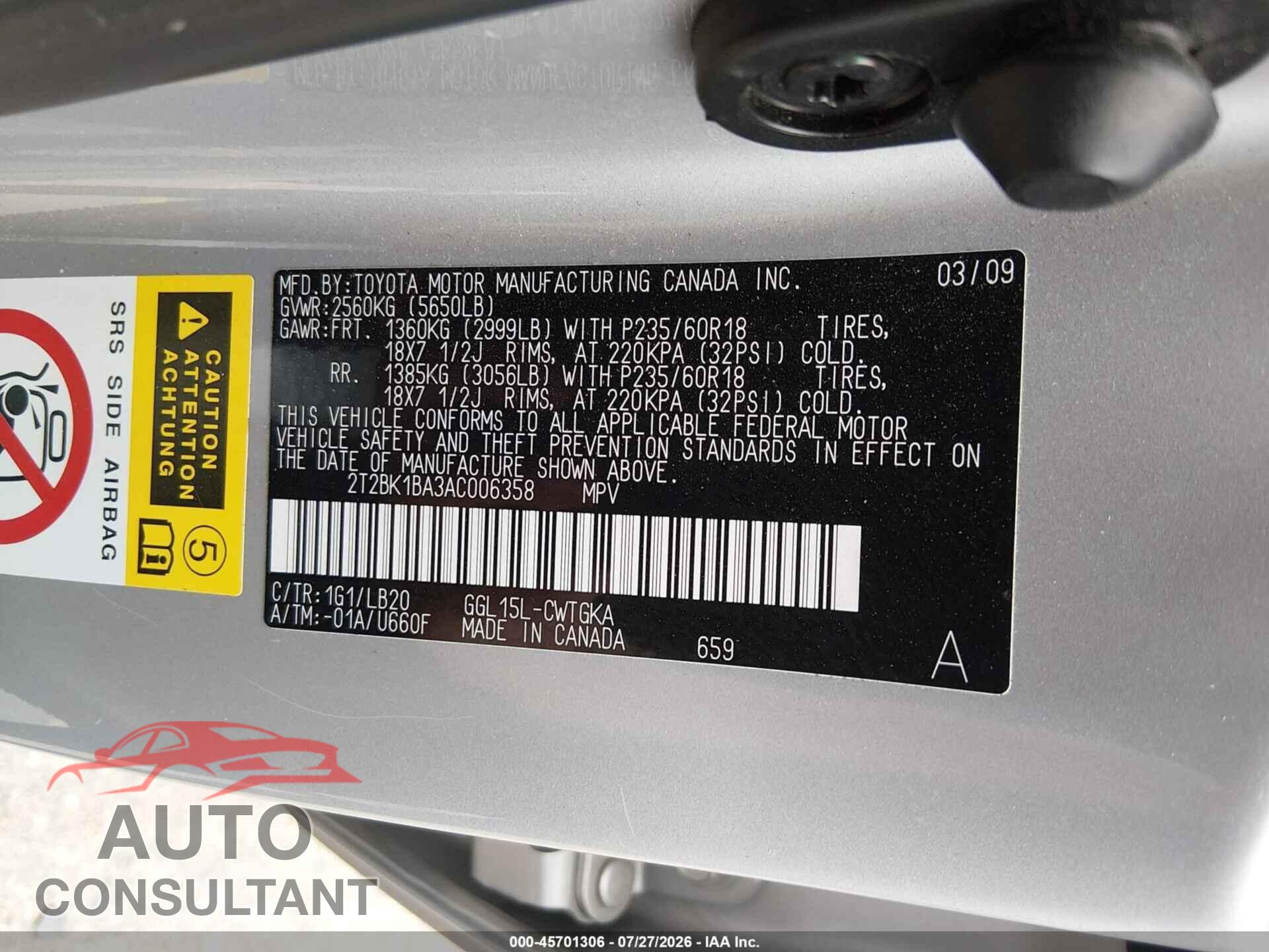 LEXUS RX 350 2010 - 2T2BK1BA3AC006358