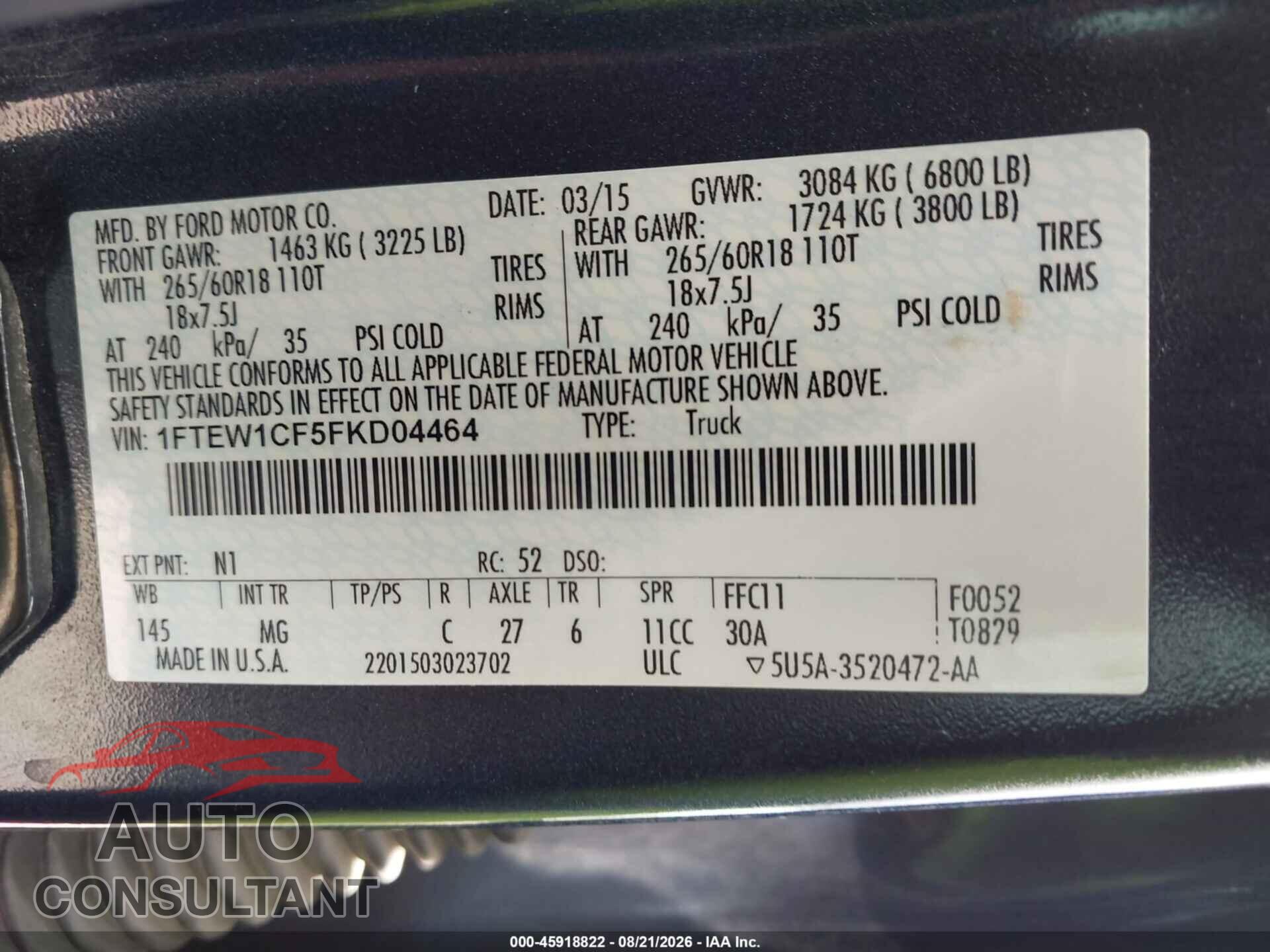 FORD F-150 2015 - 1FTEW1CF5FKD04464