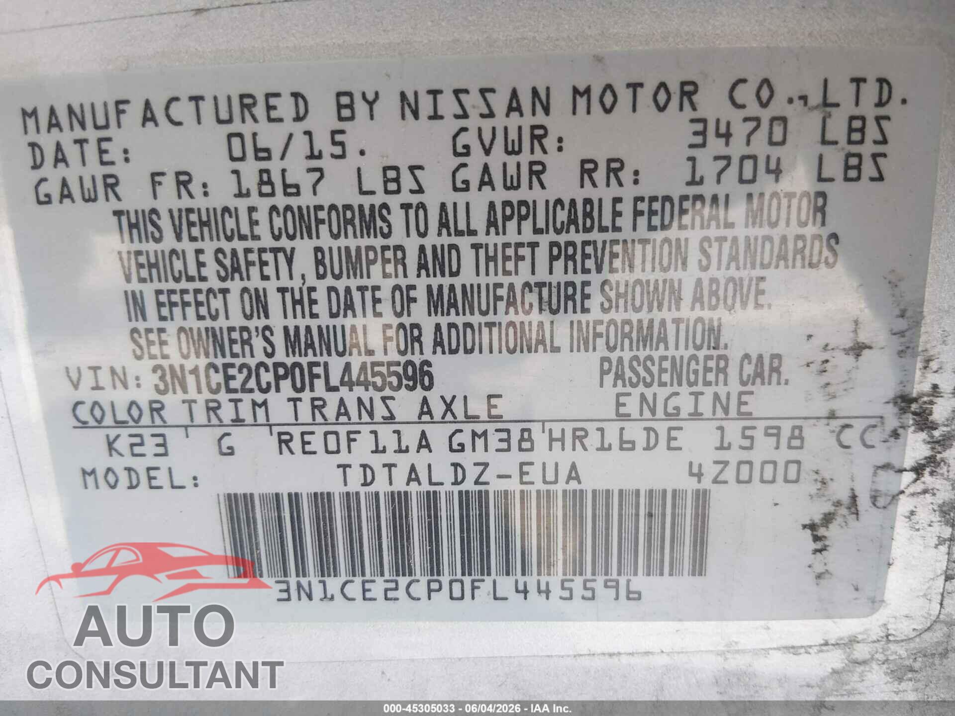NISSAN VERSA NOTE 2015 - 3N1CE2CP0FL445596