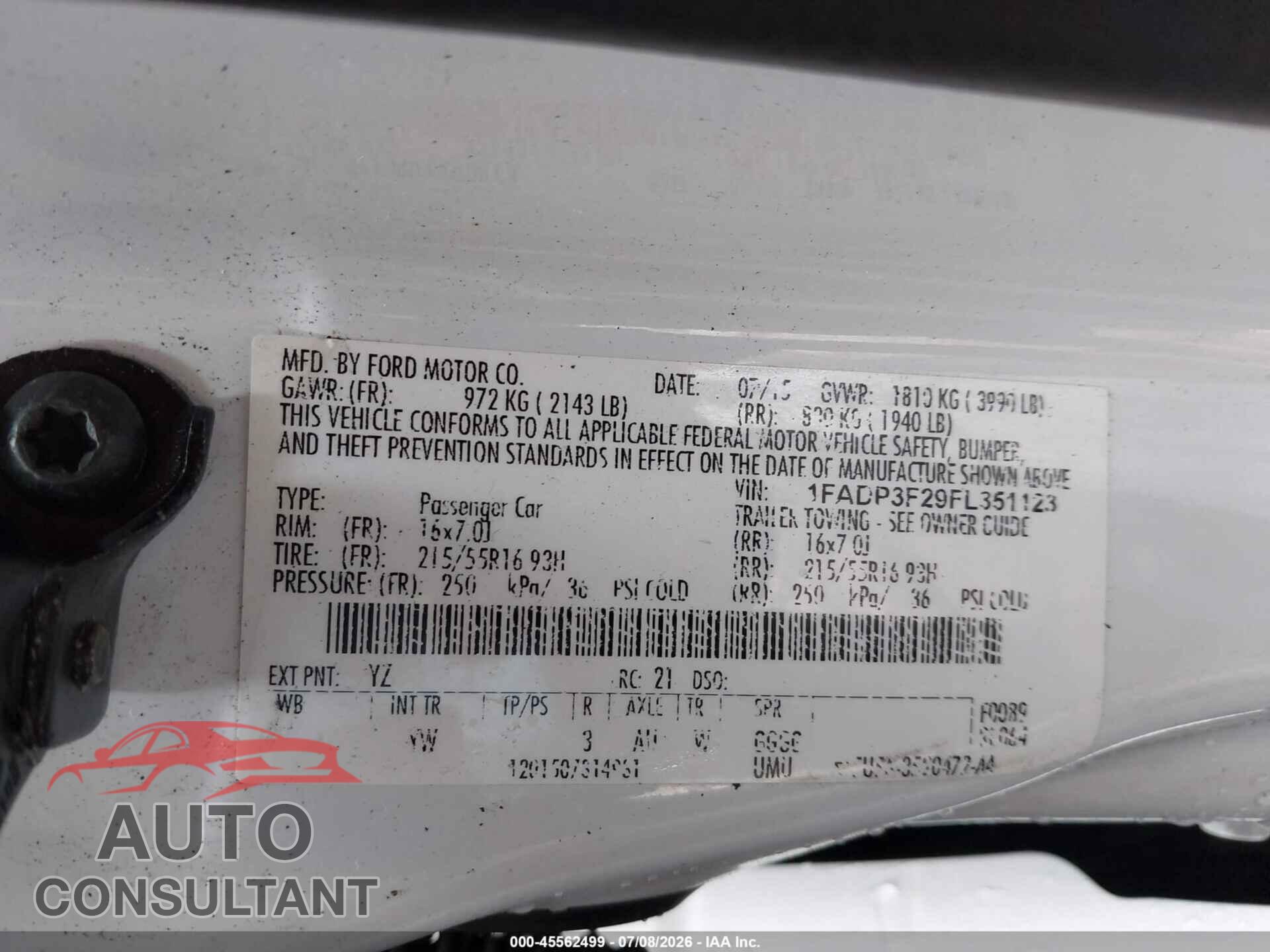 FORD FOCUS 2015 - 1FADP3F29FL351123