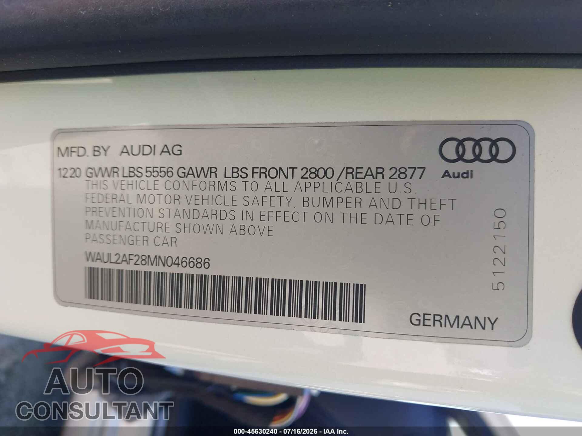 AUDI A6 2021 - WAUL2AF28MN046686