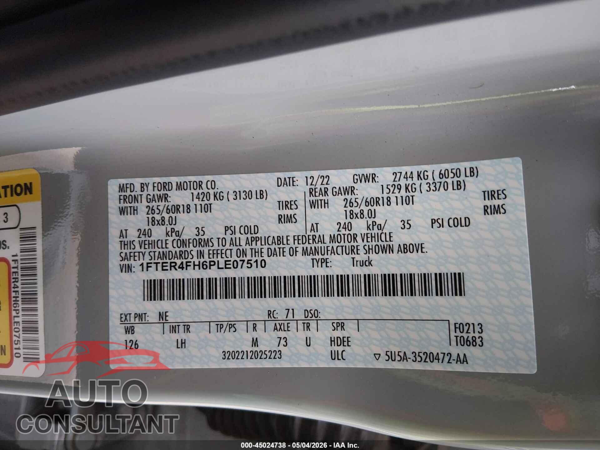 FORD RANGER 2023 - 1FTER4FH6PLE07510