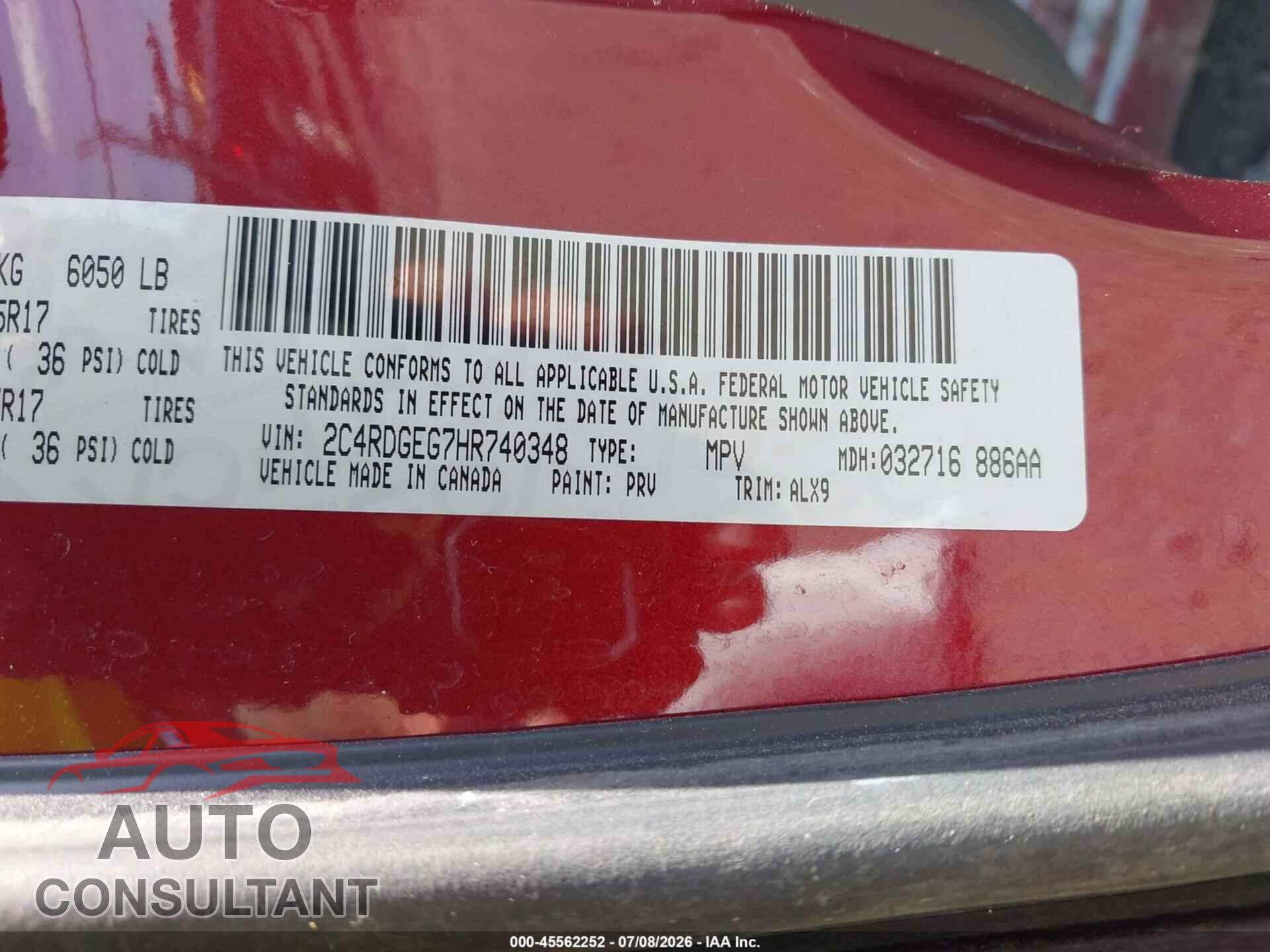 DODGE GRAND CARAVAN 2017 - 2C4RDGEG7HR740348