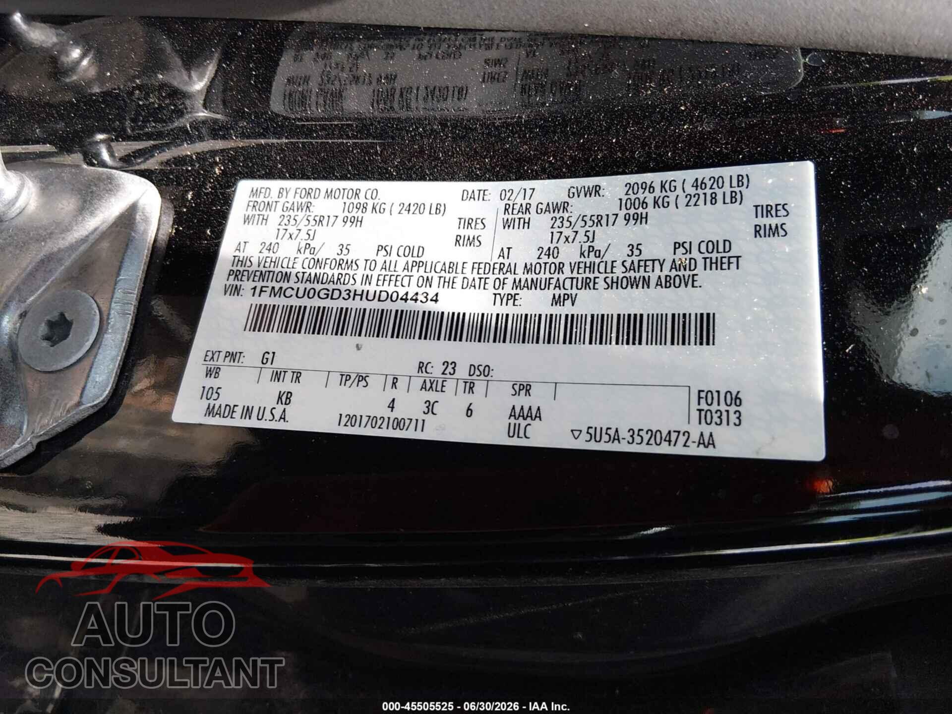 FORD ESCAPE 2017 - 1FMCU0GD3HUD04434