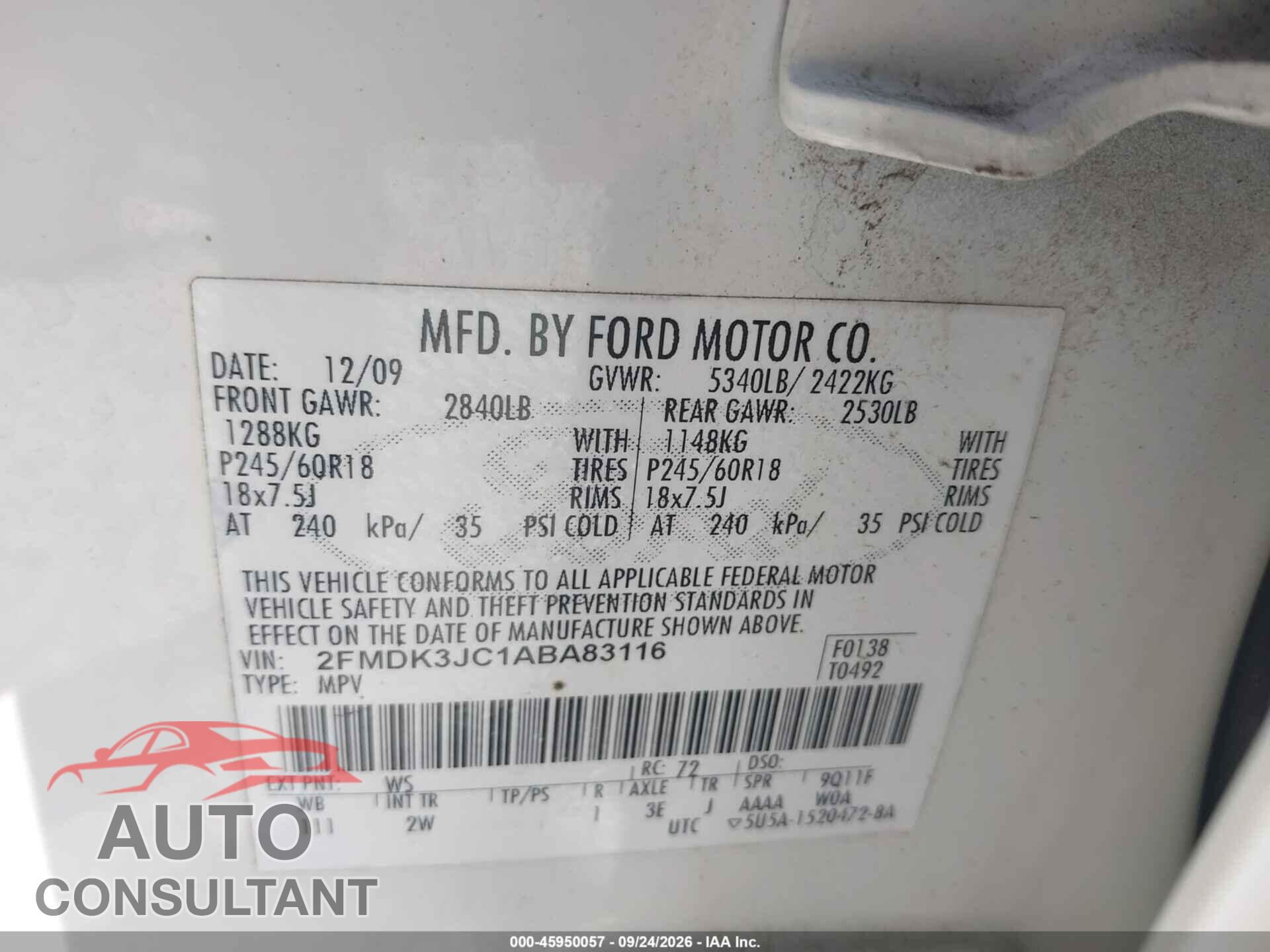 FORD EDGE 2010 - 2FMDK3JC1ABA83116