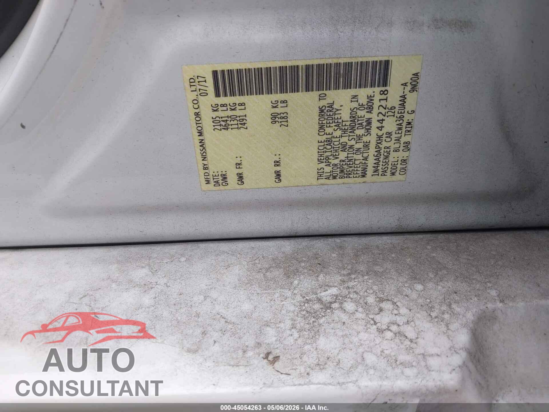 NISSAN MAXIMA 2017 - 1N4AA6APXHC442218