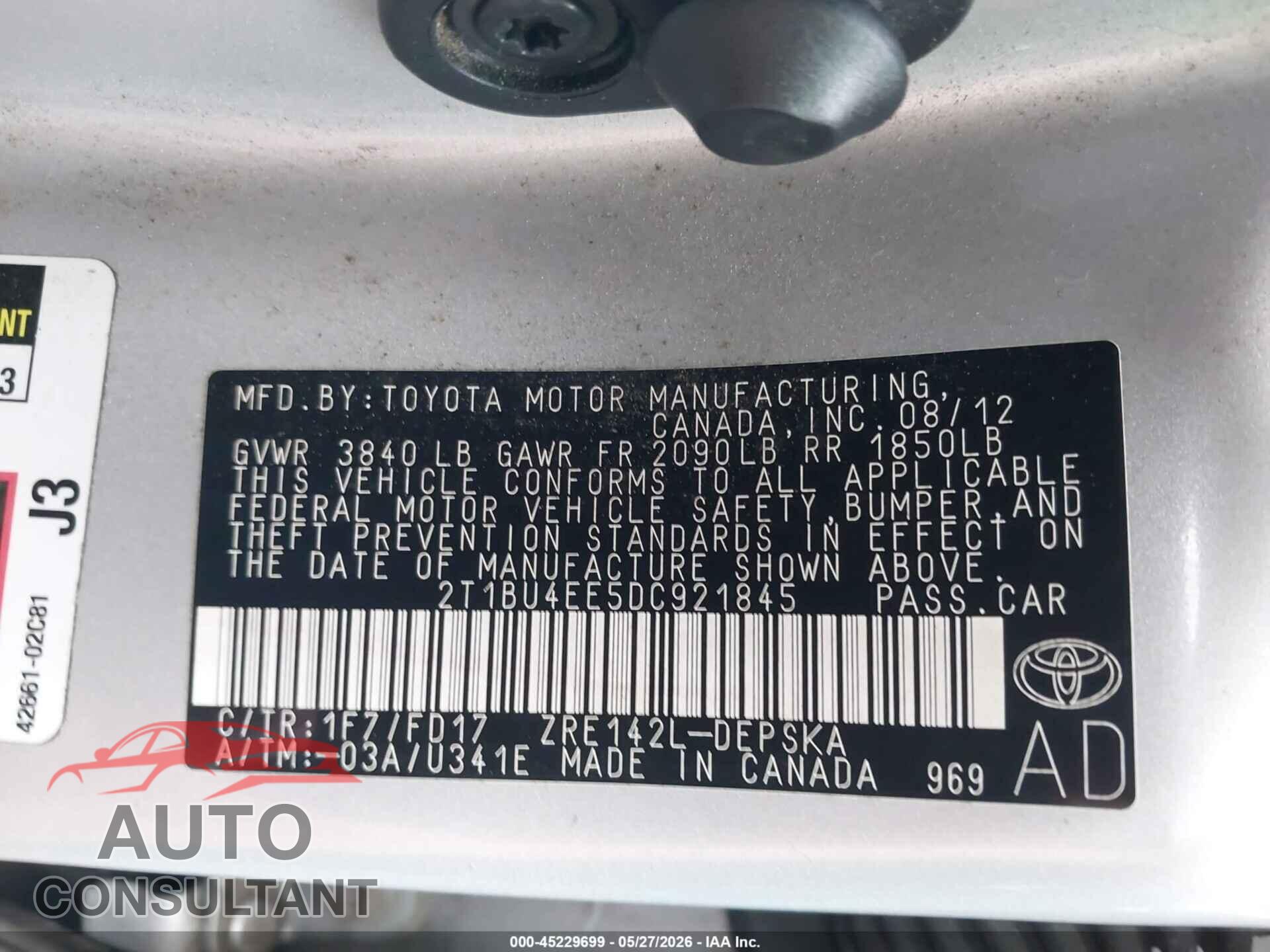 TOYOTA COROLLA 2013 - 2T1BU4EE5DC921845