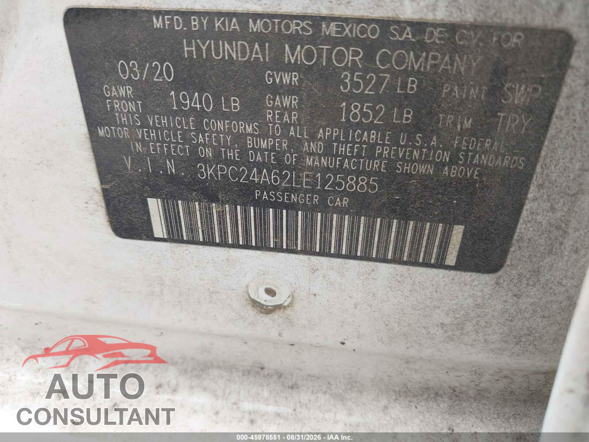 HYUNDAI ACCENT 2020 - 3KPC24A62LE125885