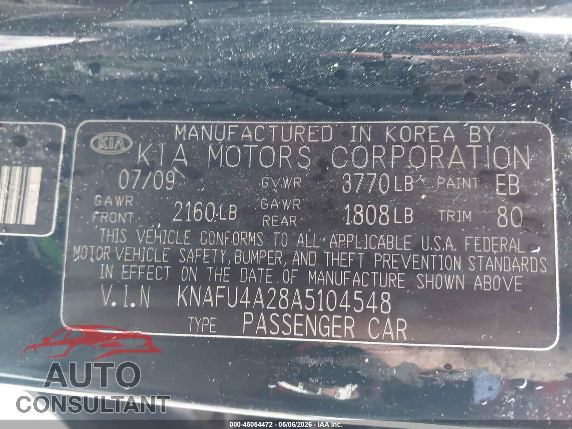 KIA FORTE 2010 - KNAFU4A28A5104548