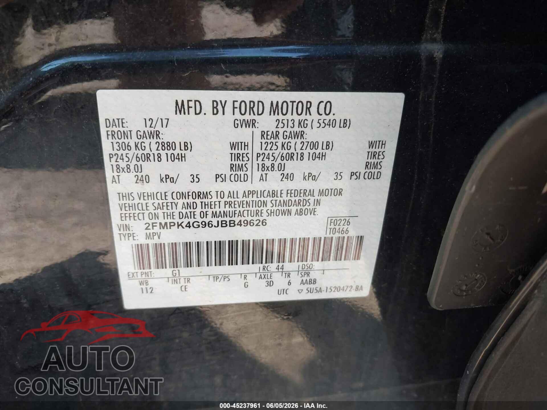 FORD EDGE 2018 - 2FMPK4G96JBB49626