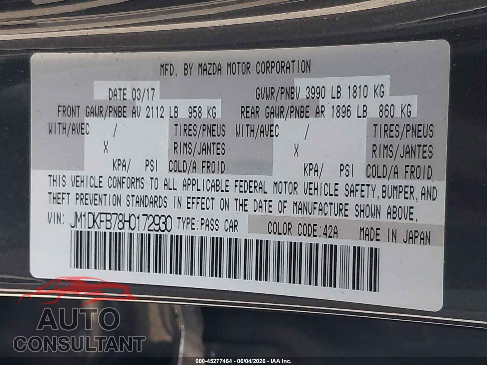 MAZDA CX-3 2017 - JM1DKFB78H0172930