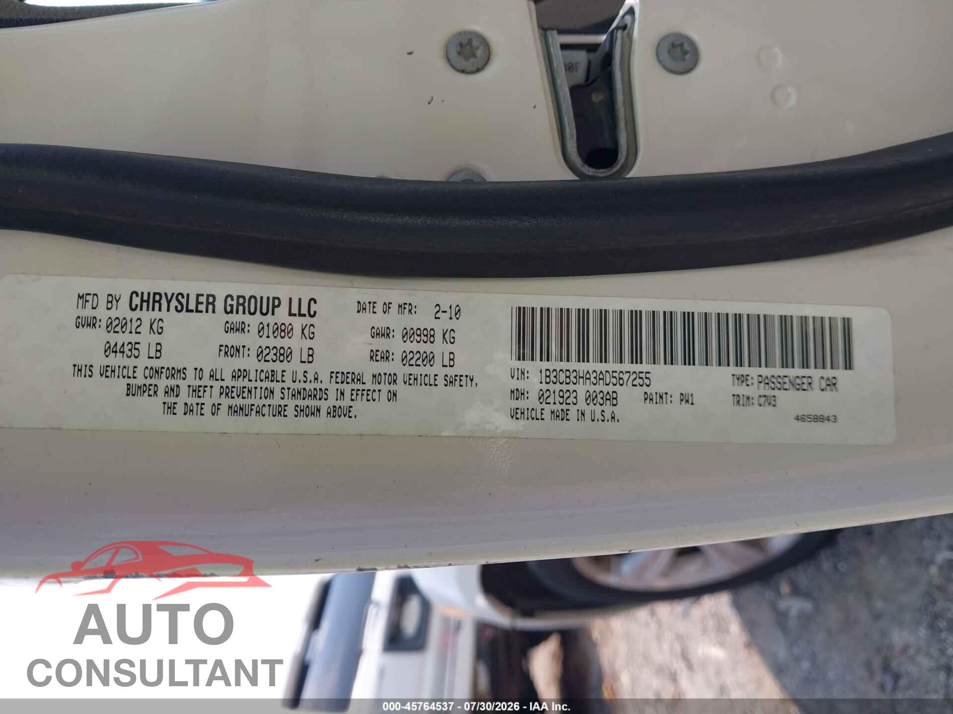 DODGE CALIBER 2010 - 1B3CB3HA3AD567255