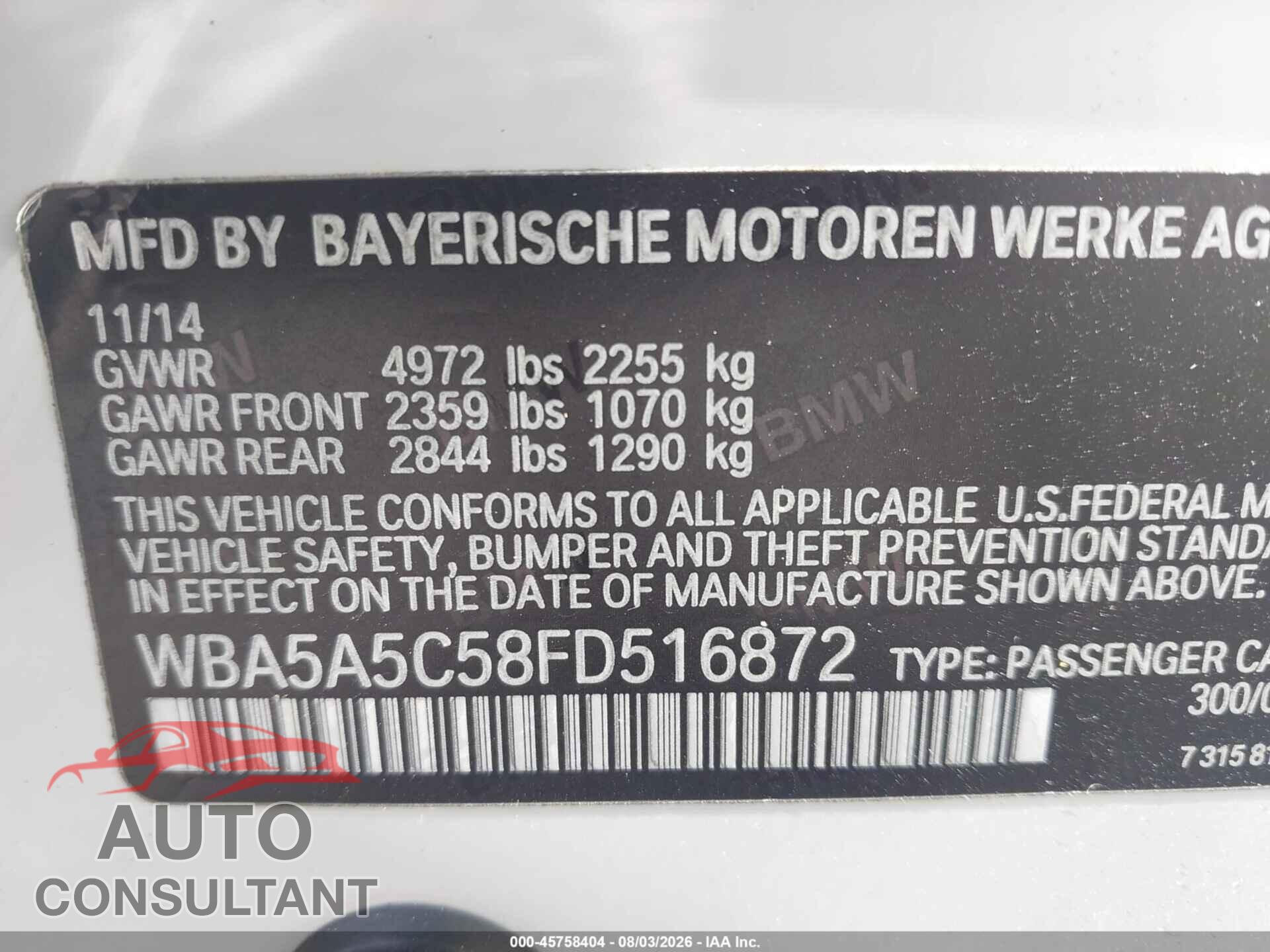 BMW 528I 2015 - WBA5A5C58FD516872