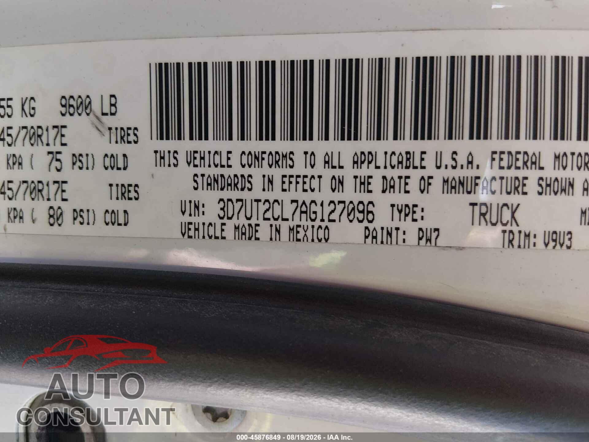 DODGE RAM 2500 2010 - 3D7UT2CL7AG127096
