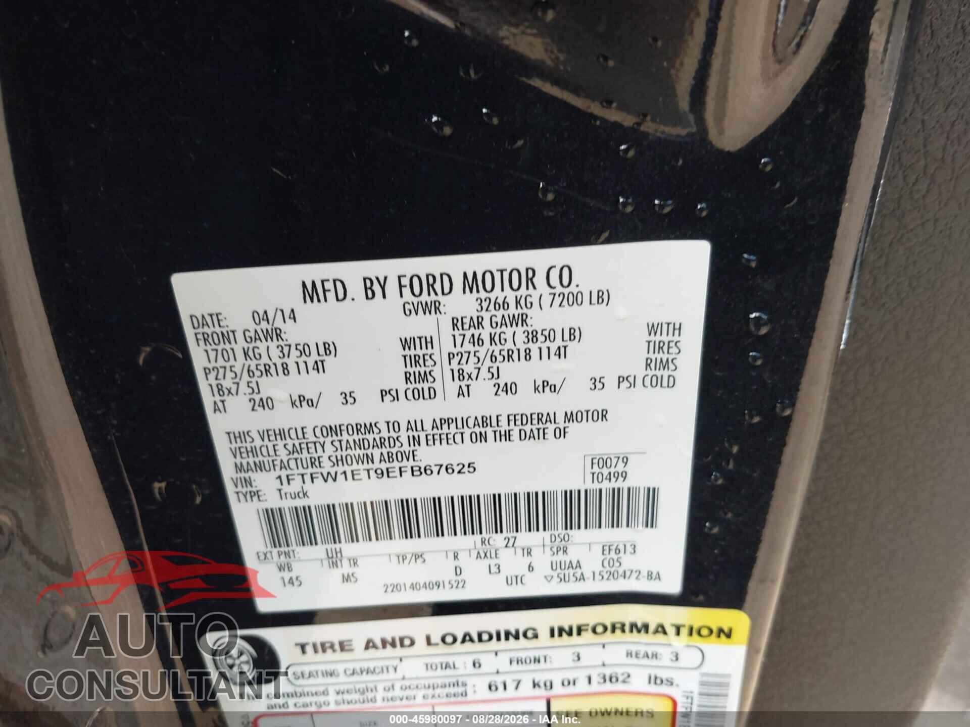 FORD F-150 2014 - 1FTFW1ET9EFB67625