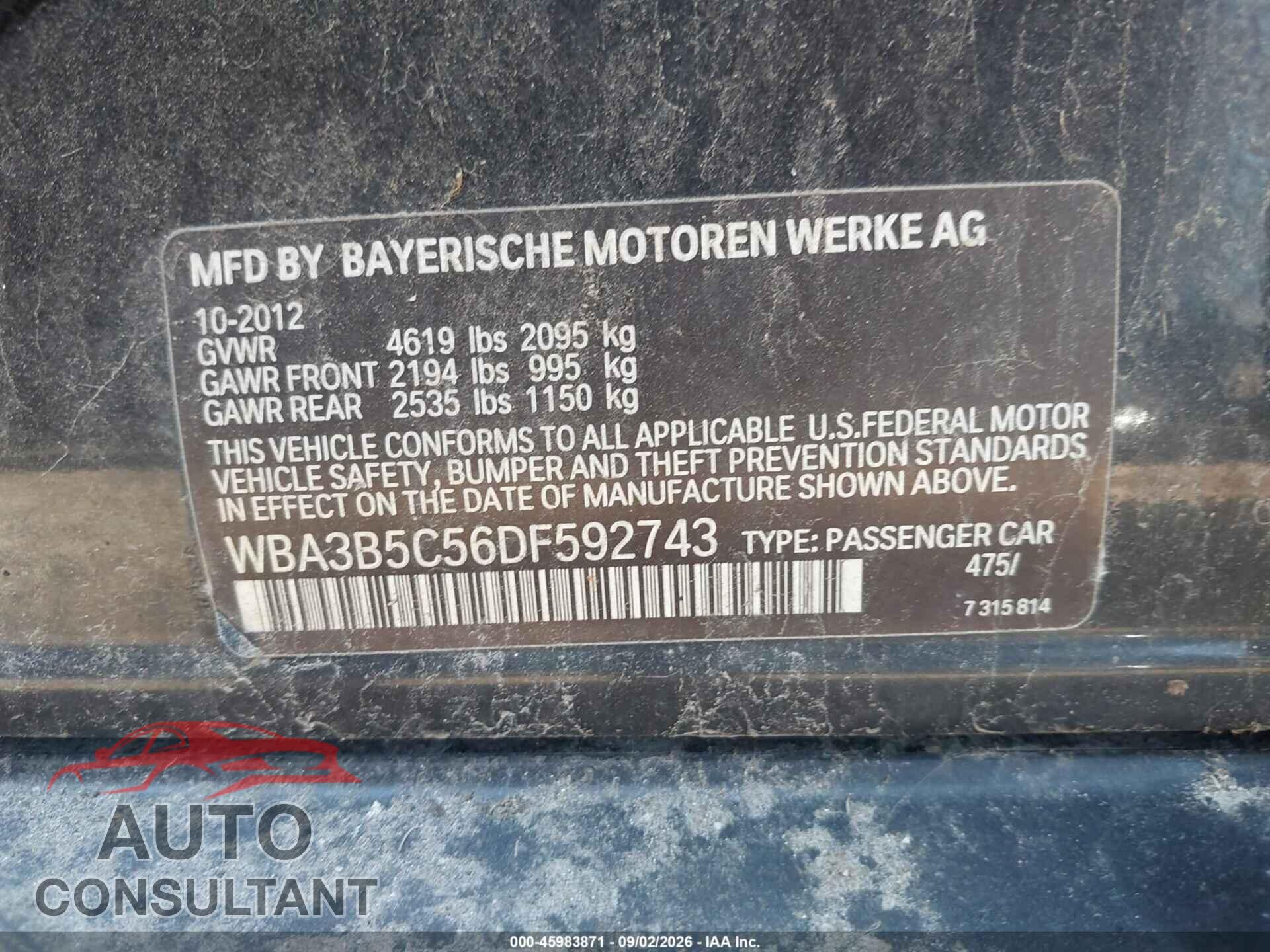 BMW 328I 2013 - WBA3B5C56DF592743