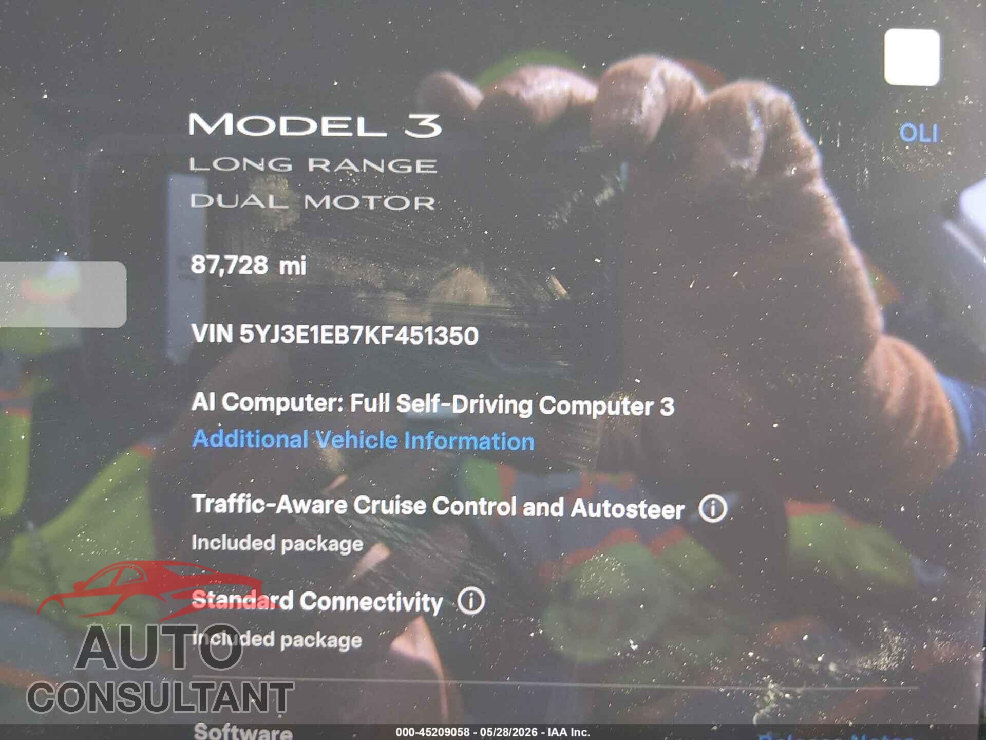 TESLA MODEL 3 2019 - 5YJ3E1EB7KF451350