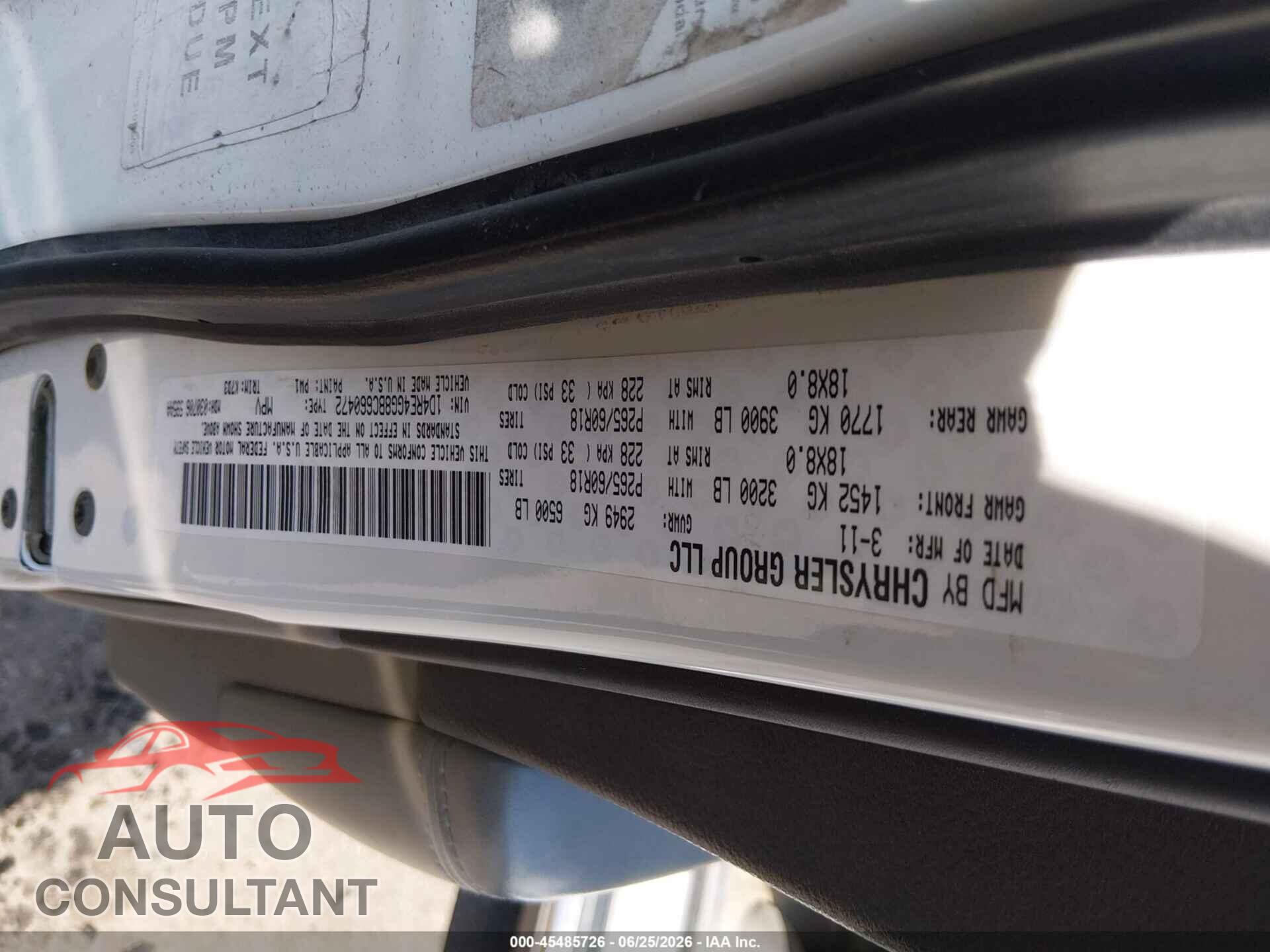 DODGE DURANGO 2011 - 1D4RE4GG8BC660472
