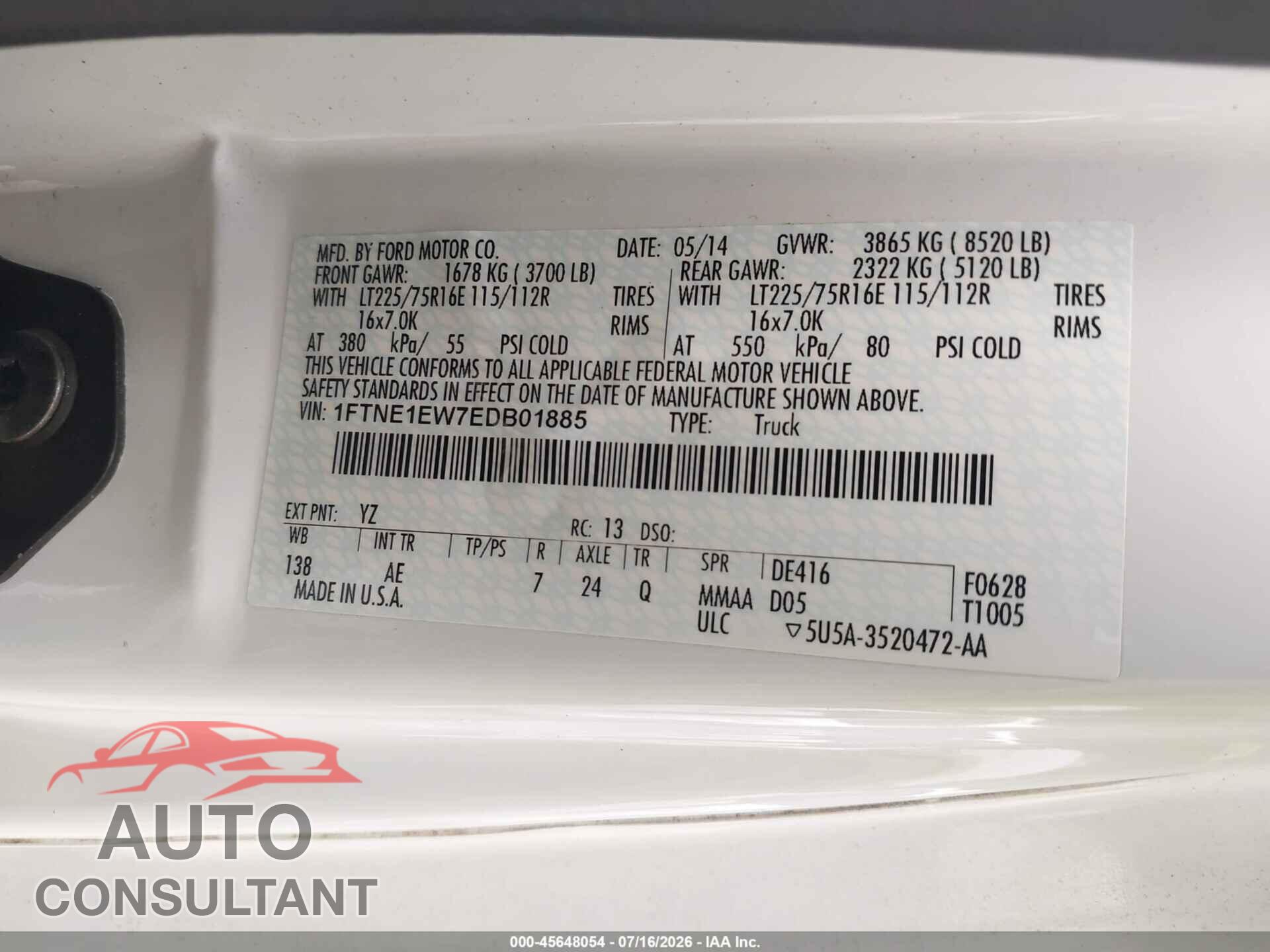 FORD E-150 2014 - 1FTNE1EW7EDB01885