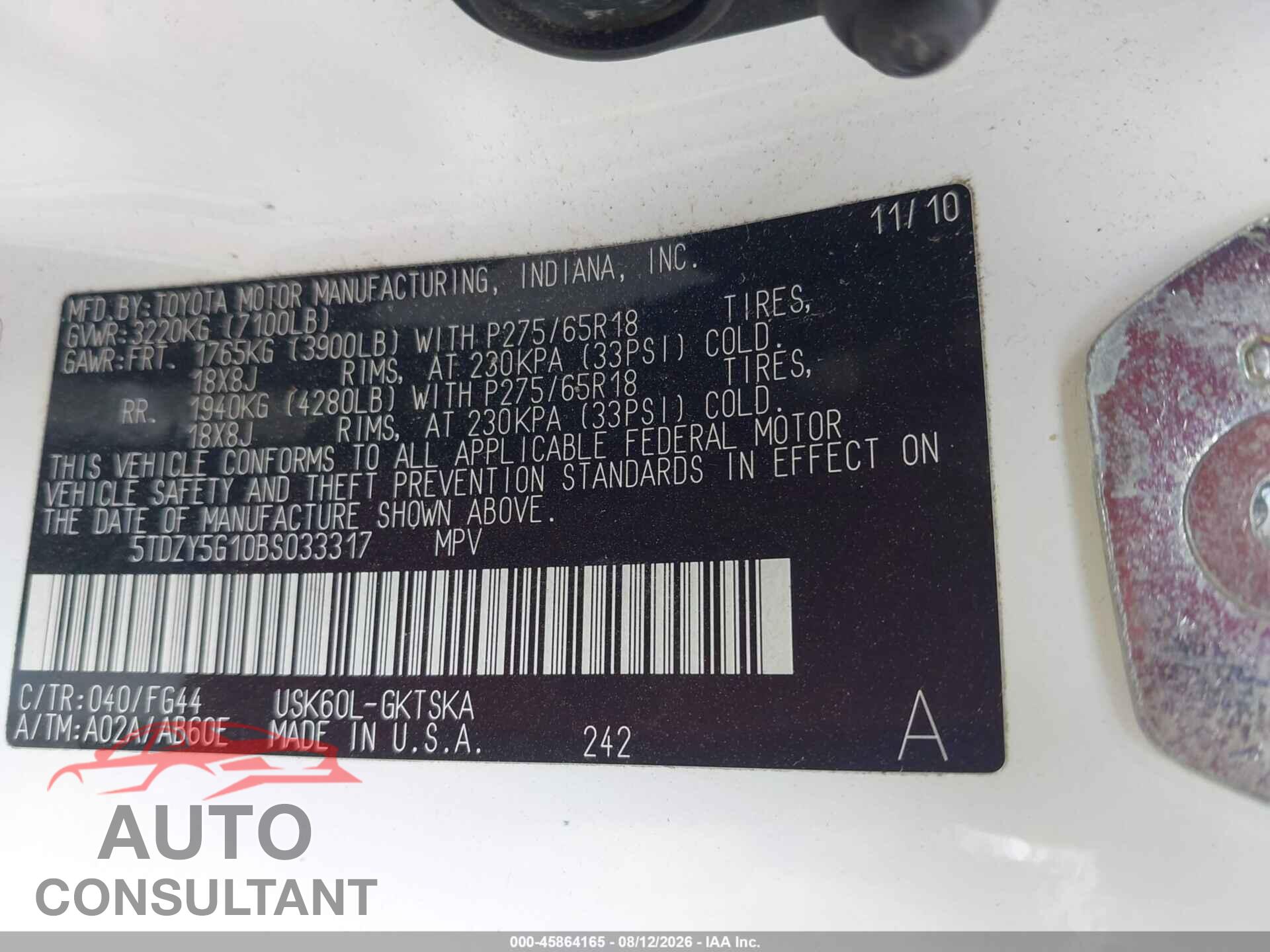 TOYOTA SEQUOIA 2011 - 5TDZY5G10BS033317