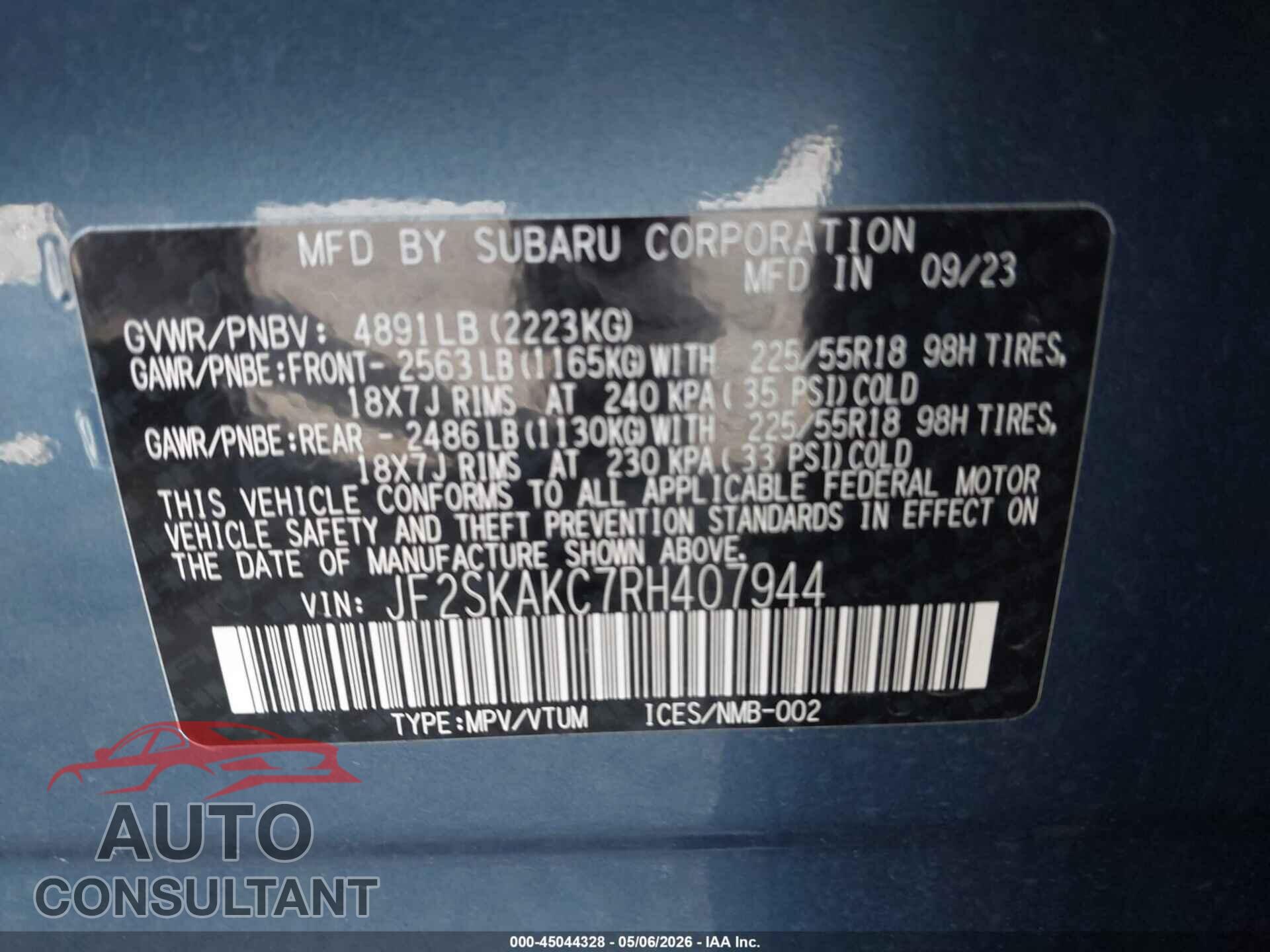 SUBARU FORESTER 2024 - JF2SKAKC7RH407944