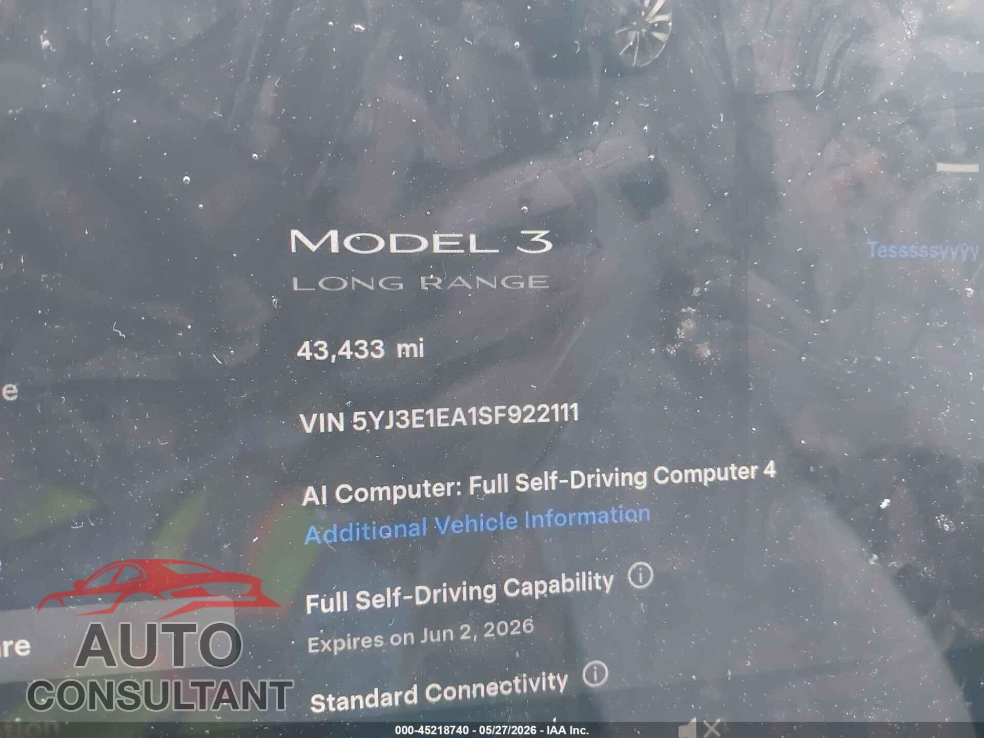 TESLA MODEL 3 2025 - 5YJ3E1EA1SF922111