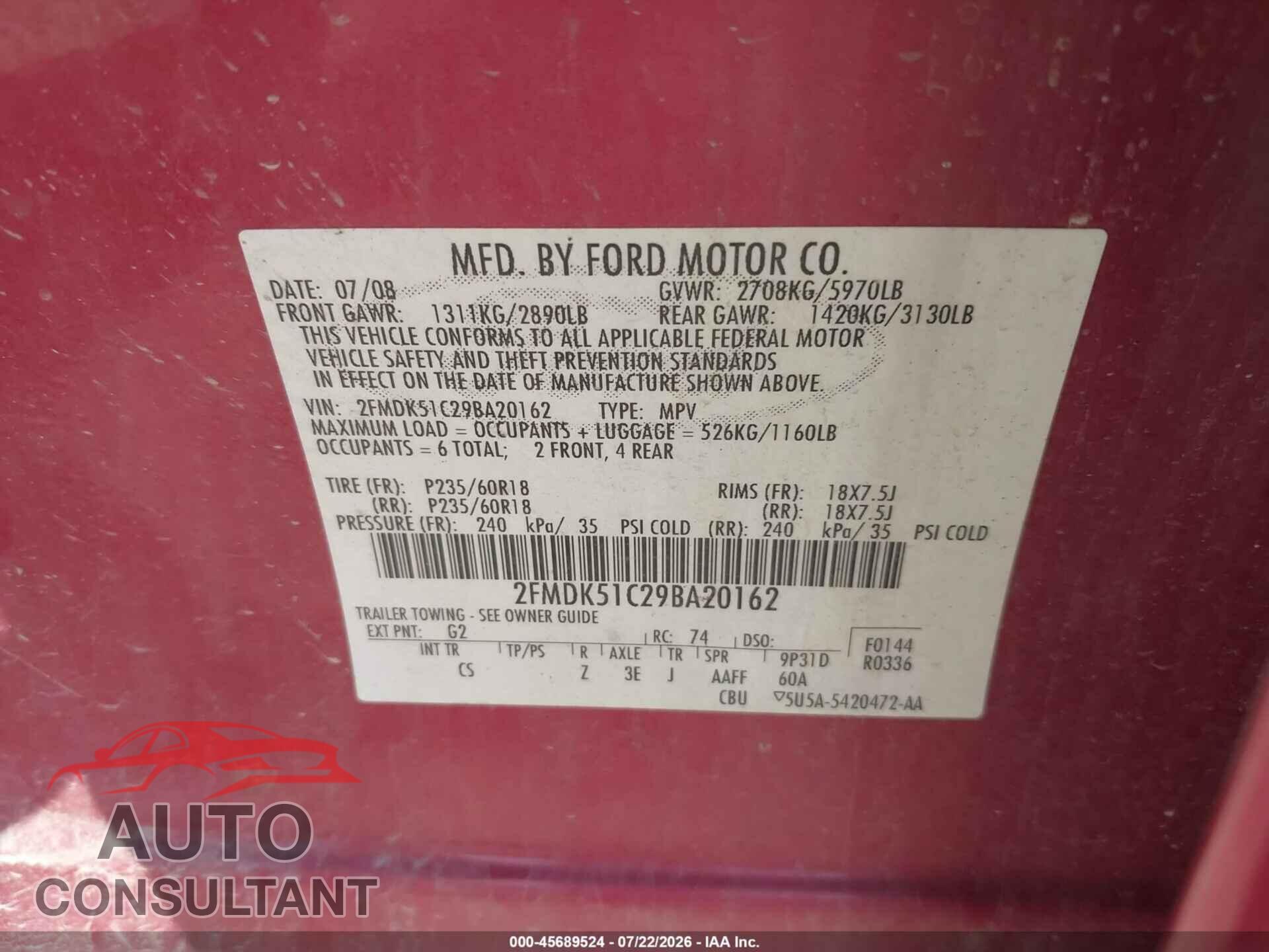 FORD FLEX 2009 - 2FMDK51C29BA20162