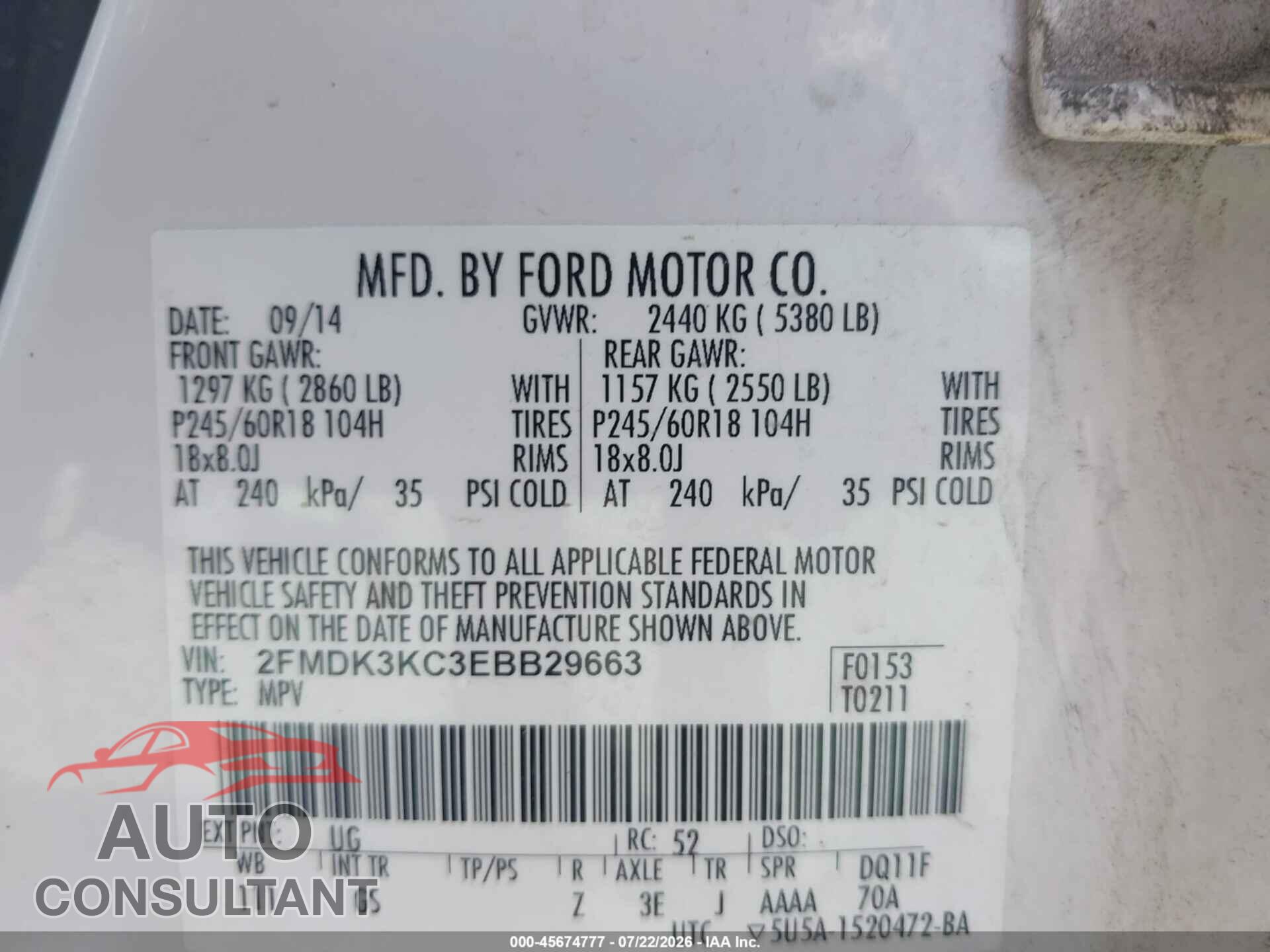 FORD EDGE 2014 - 2FMDK3KC3EBB29663