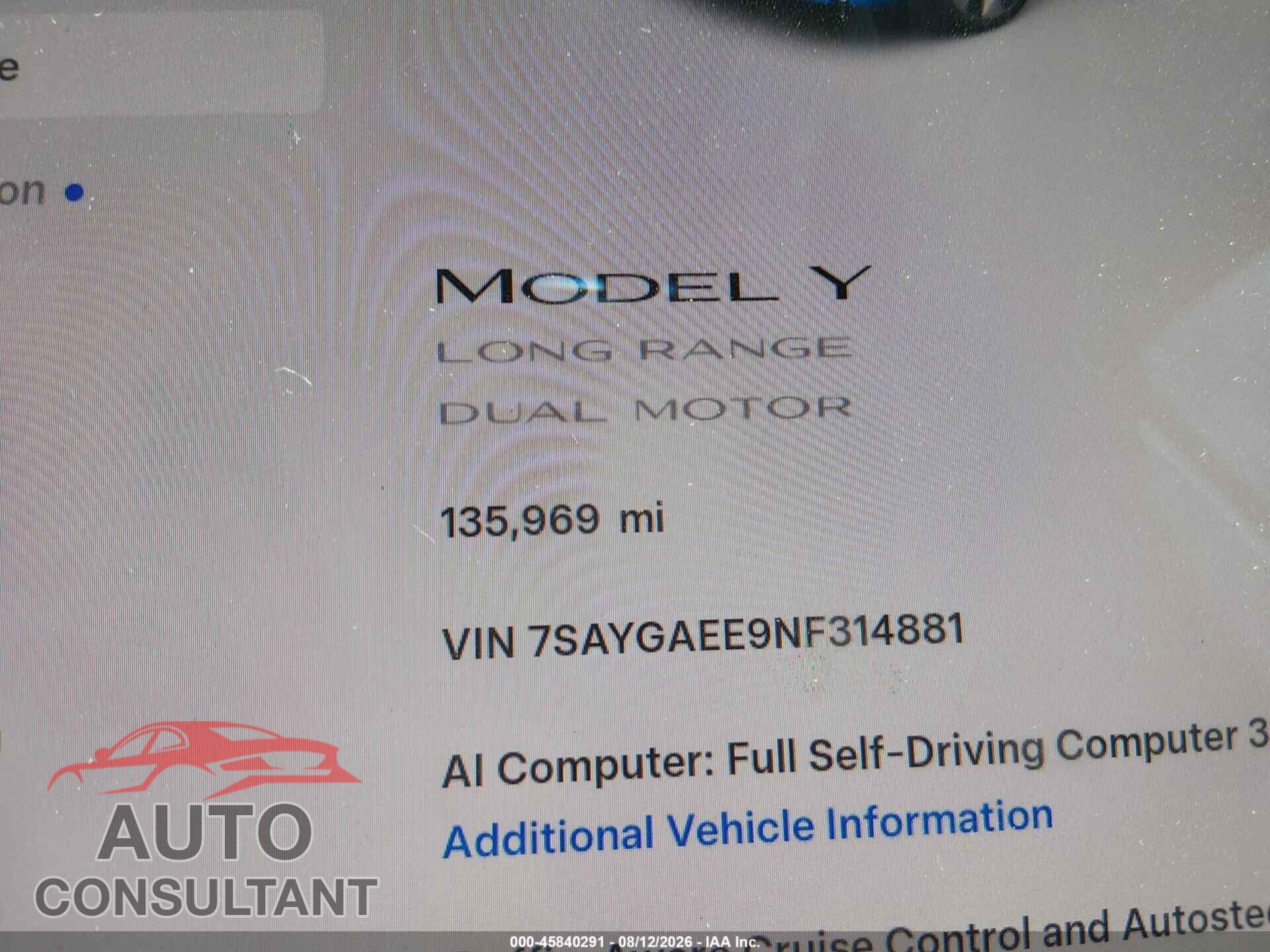 TESLA MODEL Y 2022 - 7SAYGAEE9NF314881