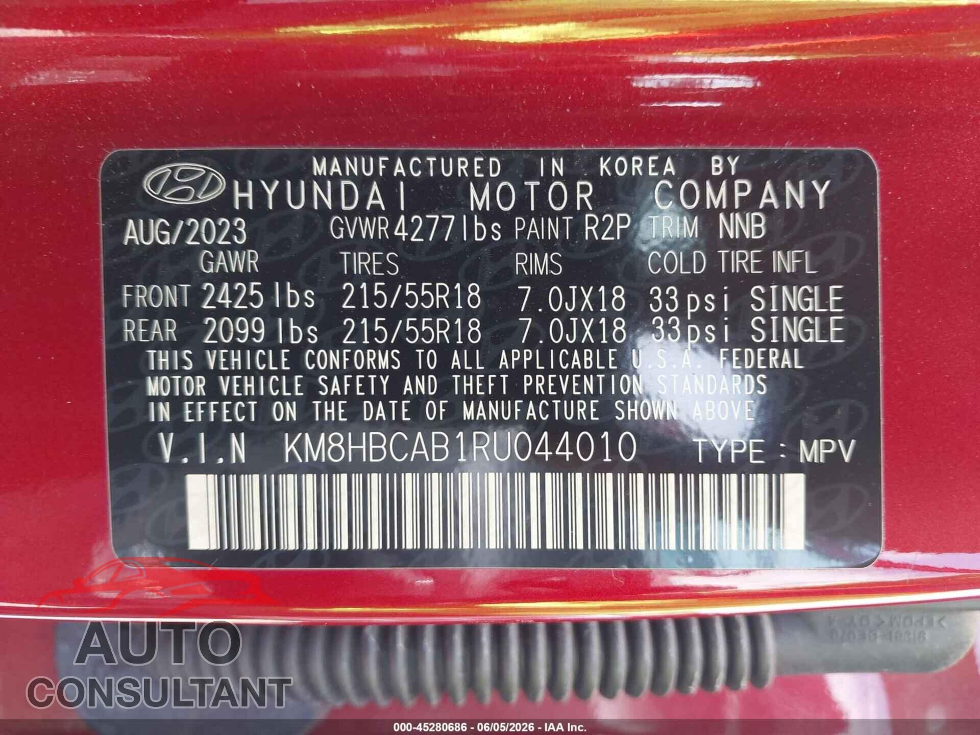 HYUNDAI KONA 2024 - KM8HBCAB1RU044010