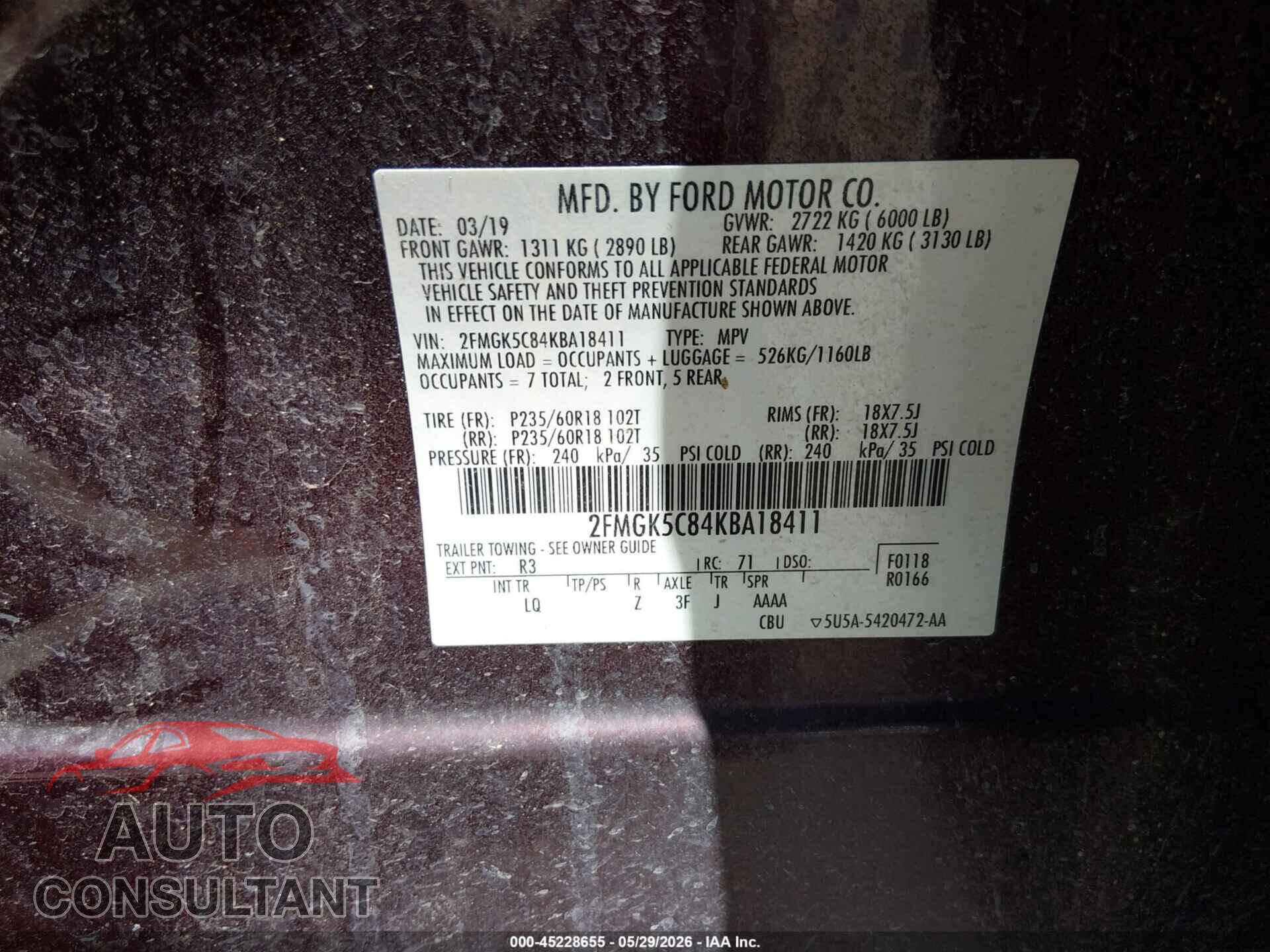 FORD FLEX 2019 - 2FMGK5C84KBA18411