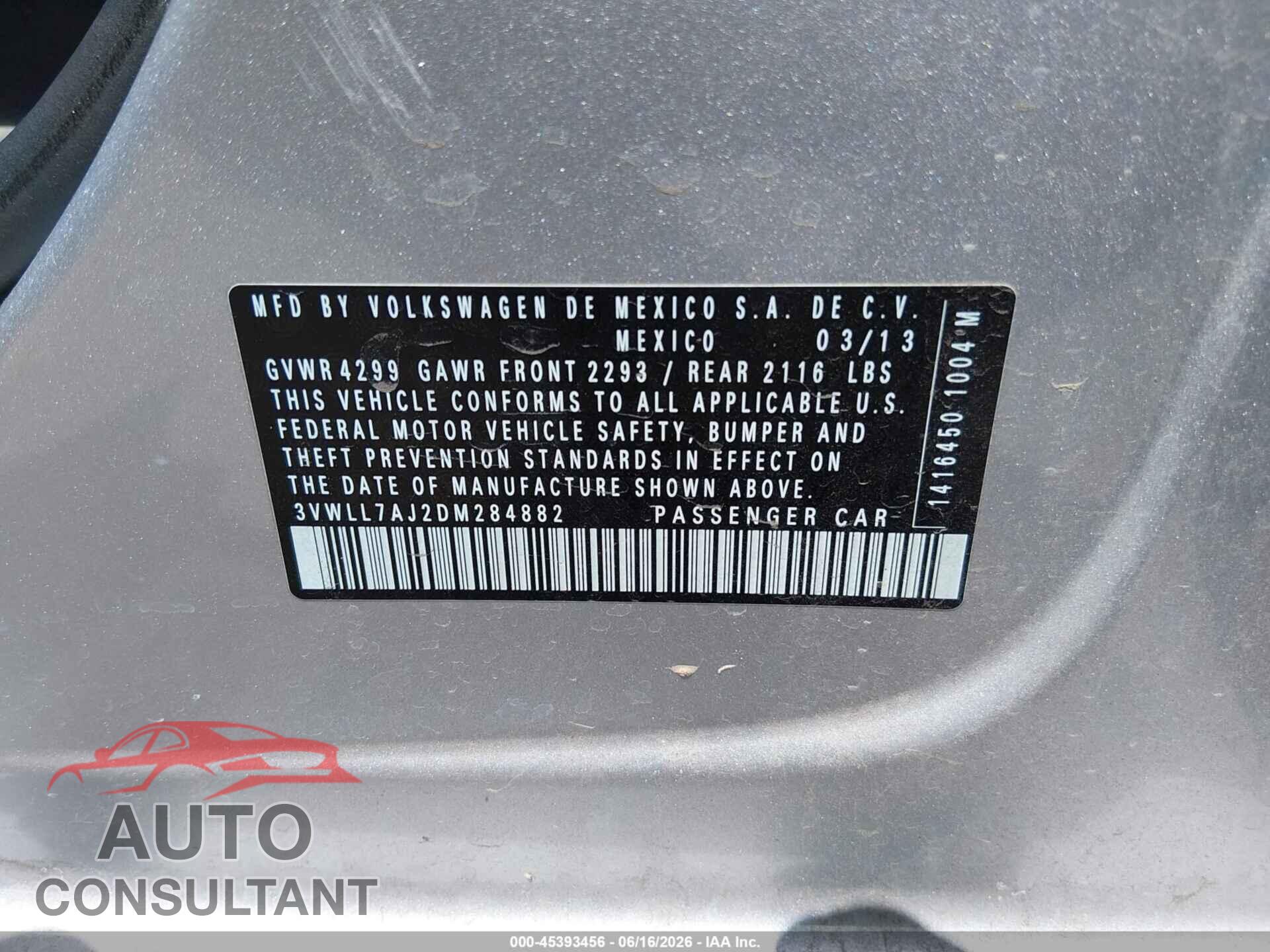 VOLKSWAGEN JETTA 2013 - 3VWLL7AJ2DM284882