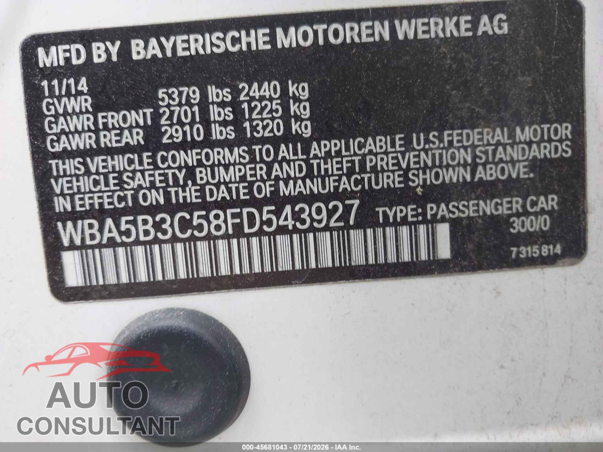 BMW 535I 2015 - WBA5B3C58FD543927