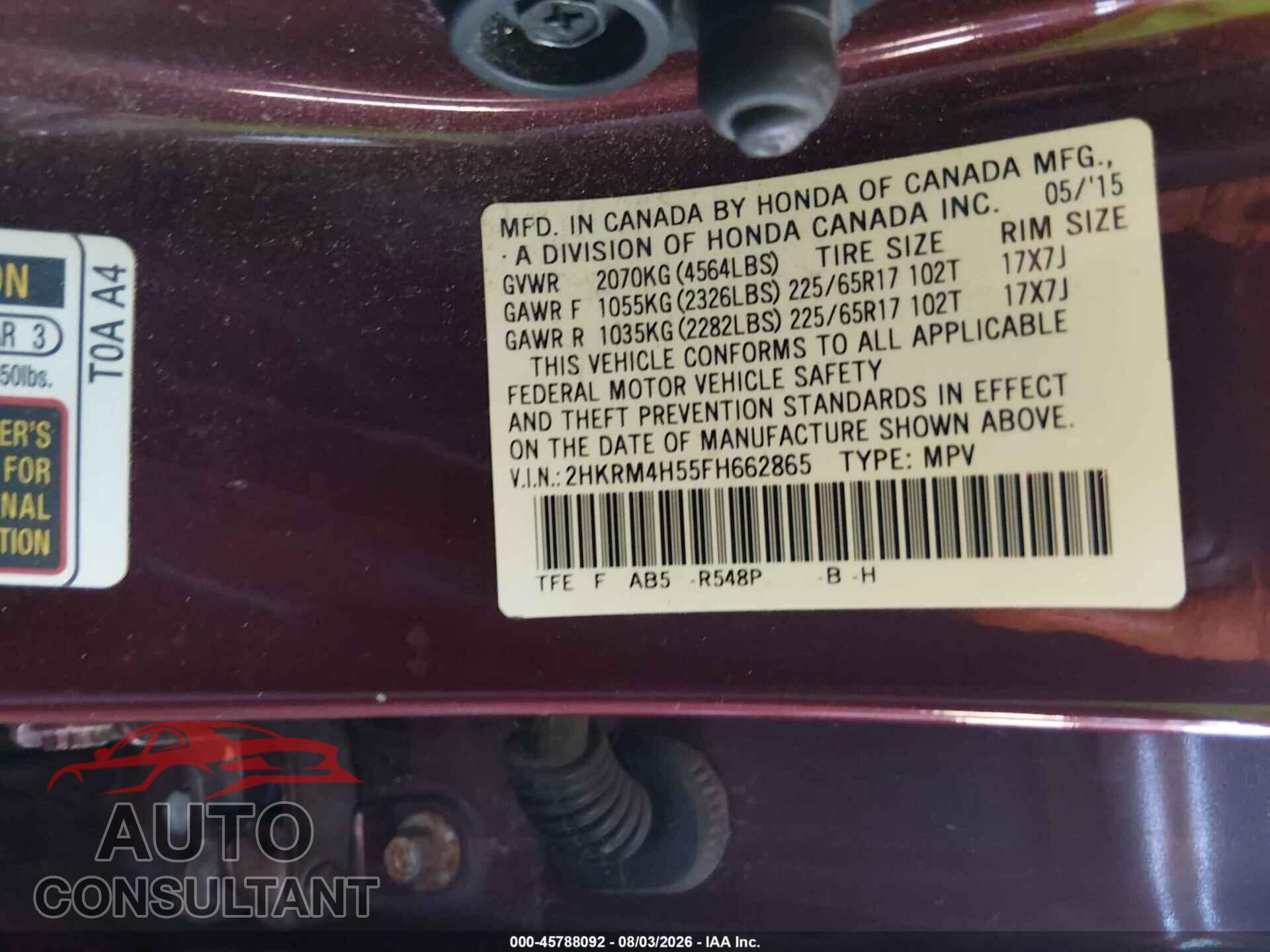 HONDA CR-V 2015 - 2HKRM4H55FH662865