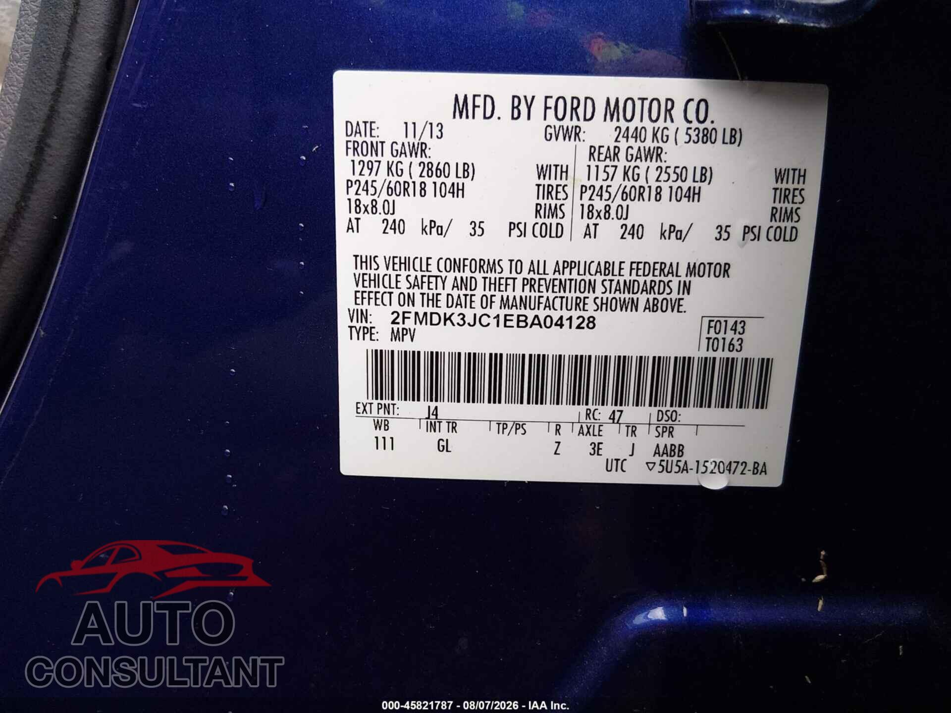 FORD EDGE 2014 - 2FMDK3JC1EBA04128